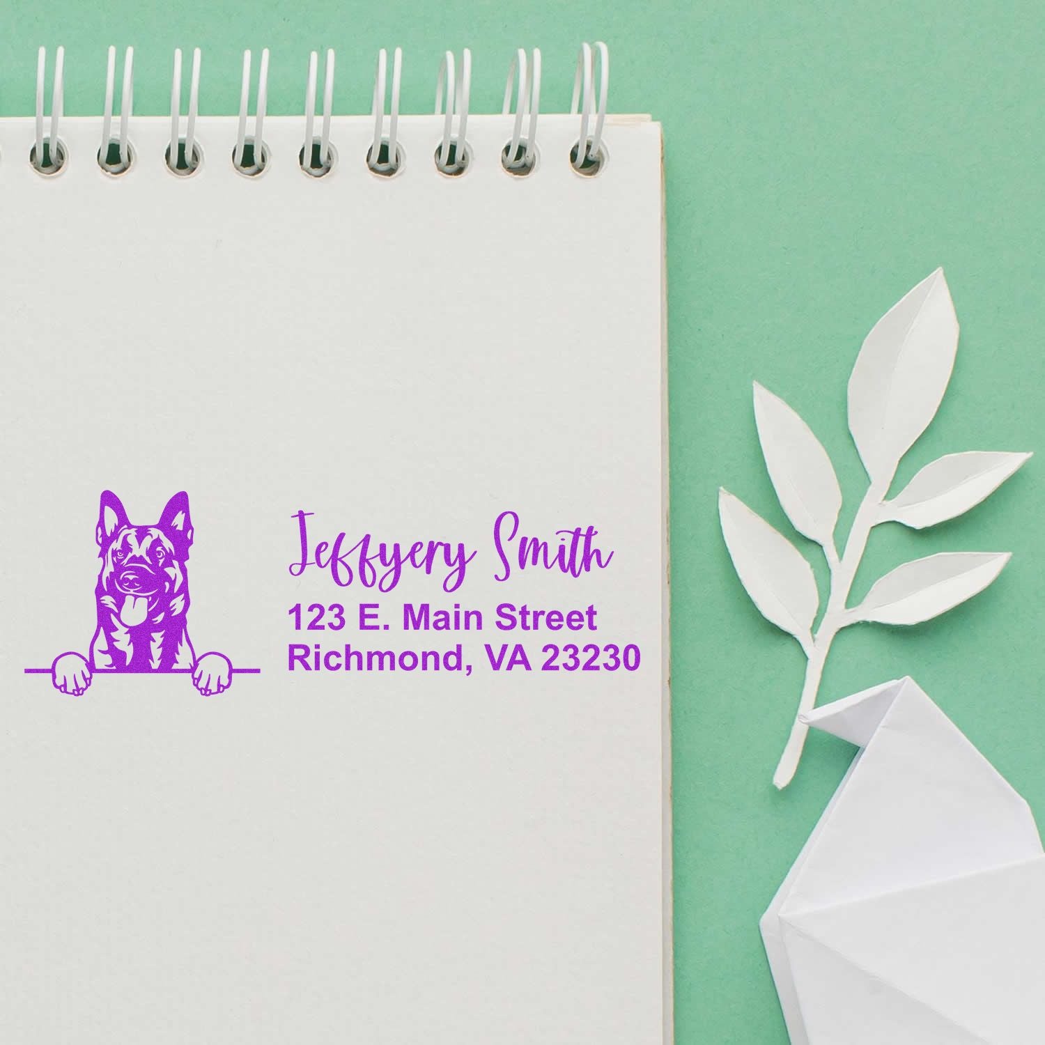 Pre-Inked Belgian Malinois Dog Personalized Address Stamp