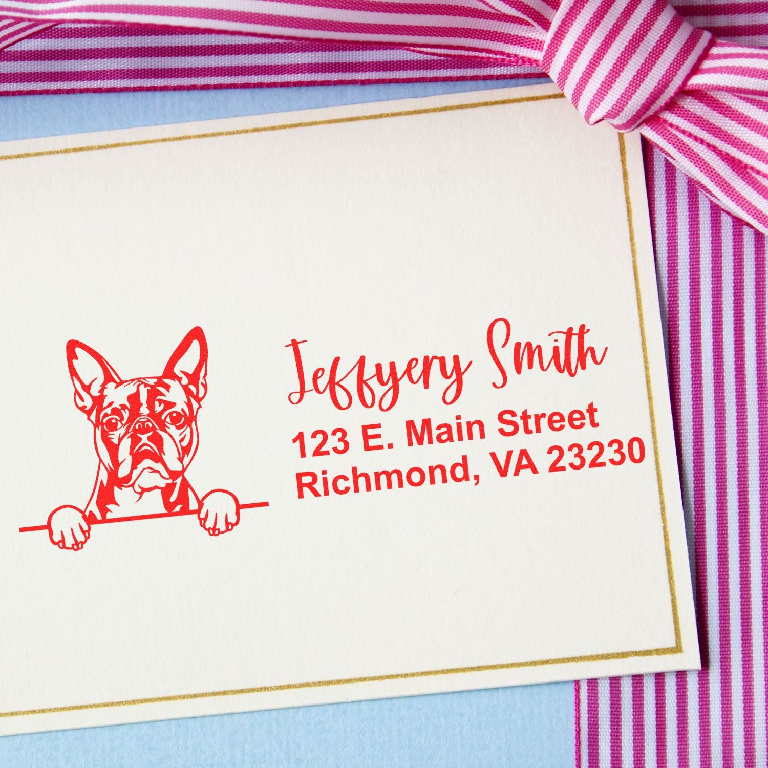 Peeking Boston Terrier Name and Address Rubber Stamp