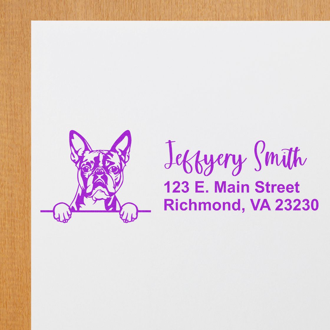 Peeking Boston Terrier Name and Address Rubber Stamp