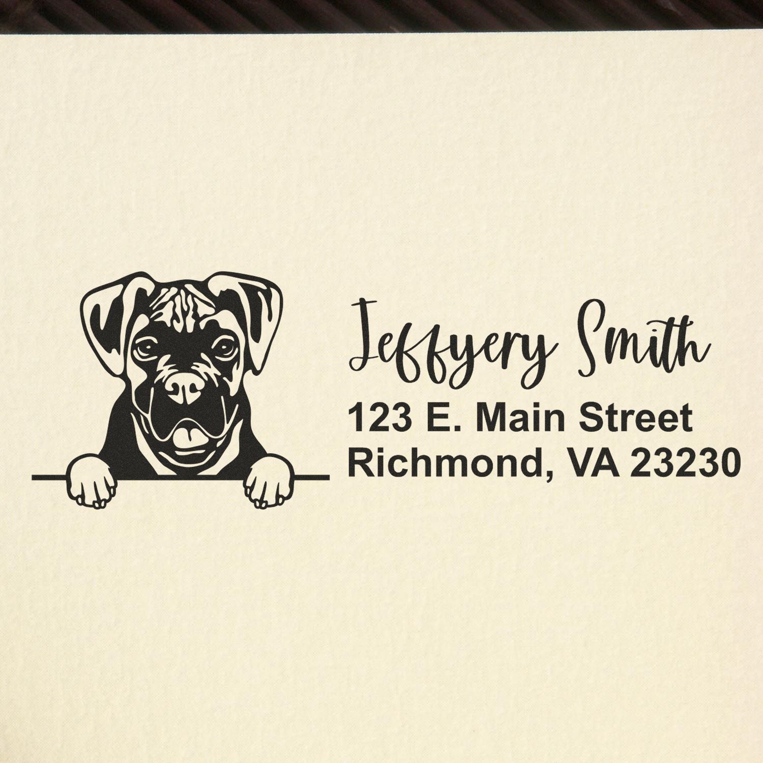 Peeking Boxer Name and Address Rubber Stamp