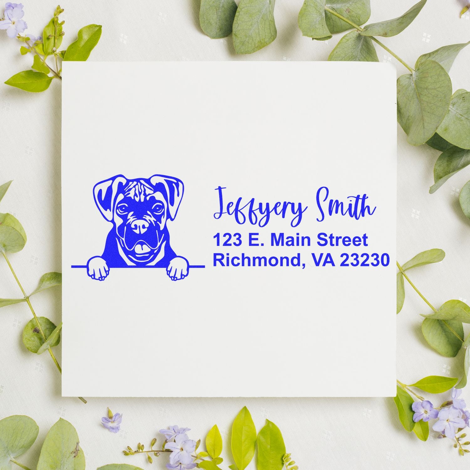 Peeking Boxer Name and Address Rubber Stamp