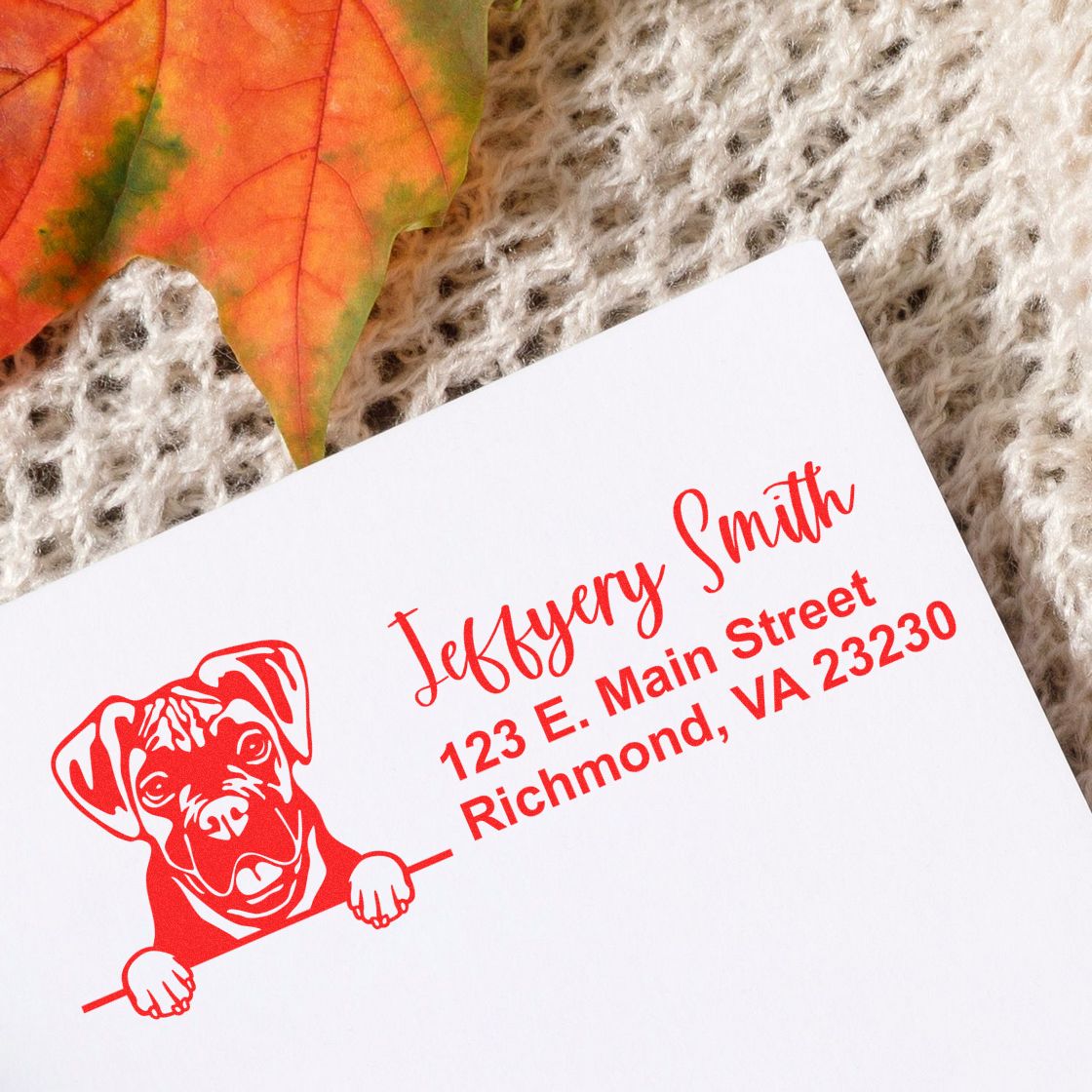 Peeking Boxer Name and Address Rubber Stamp