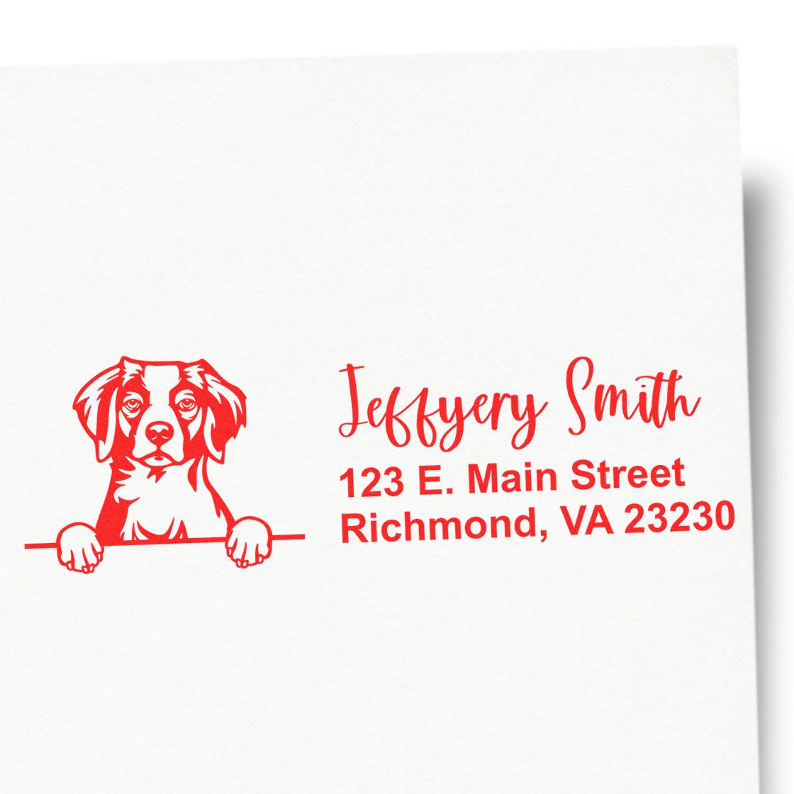 Peeking Brittany Name and Address Rubber Stamp