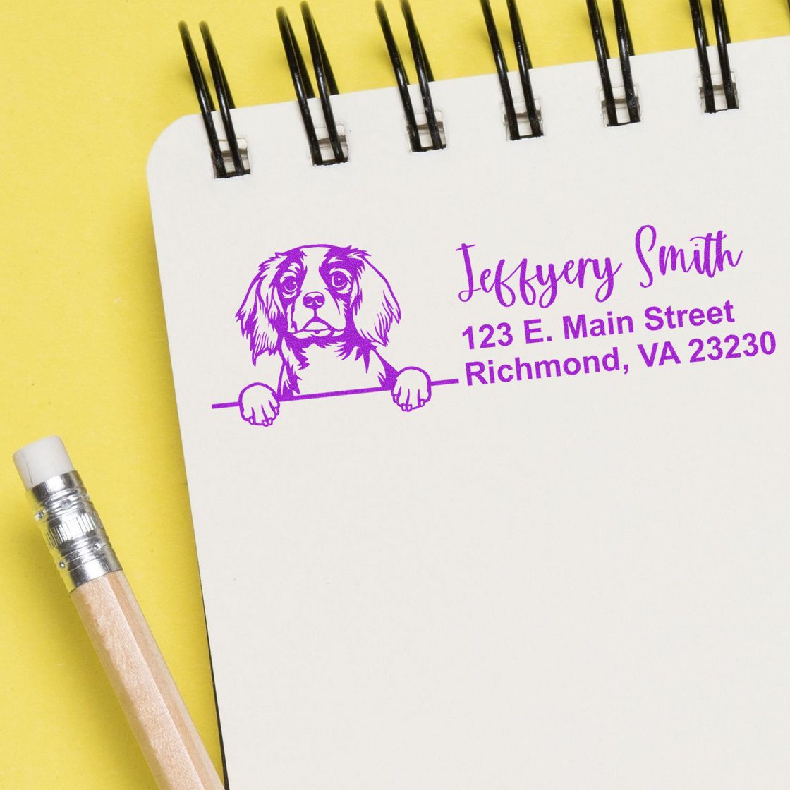 Peeking Cavalier King Charles Spaniel Name and Address Rubber Stamp