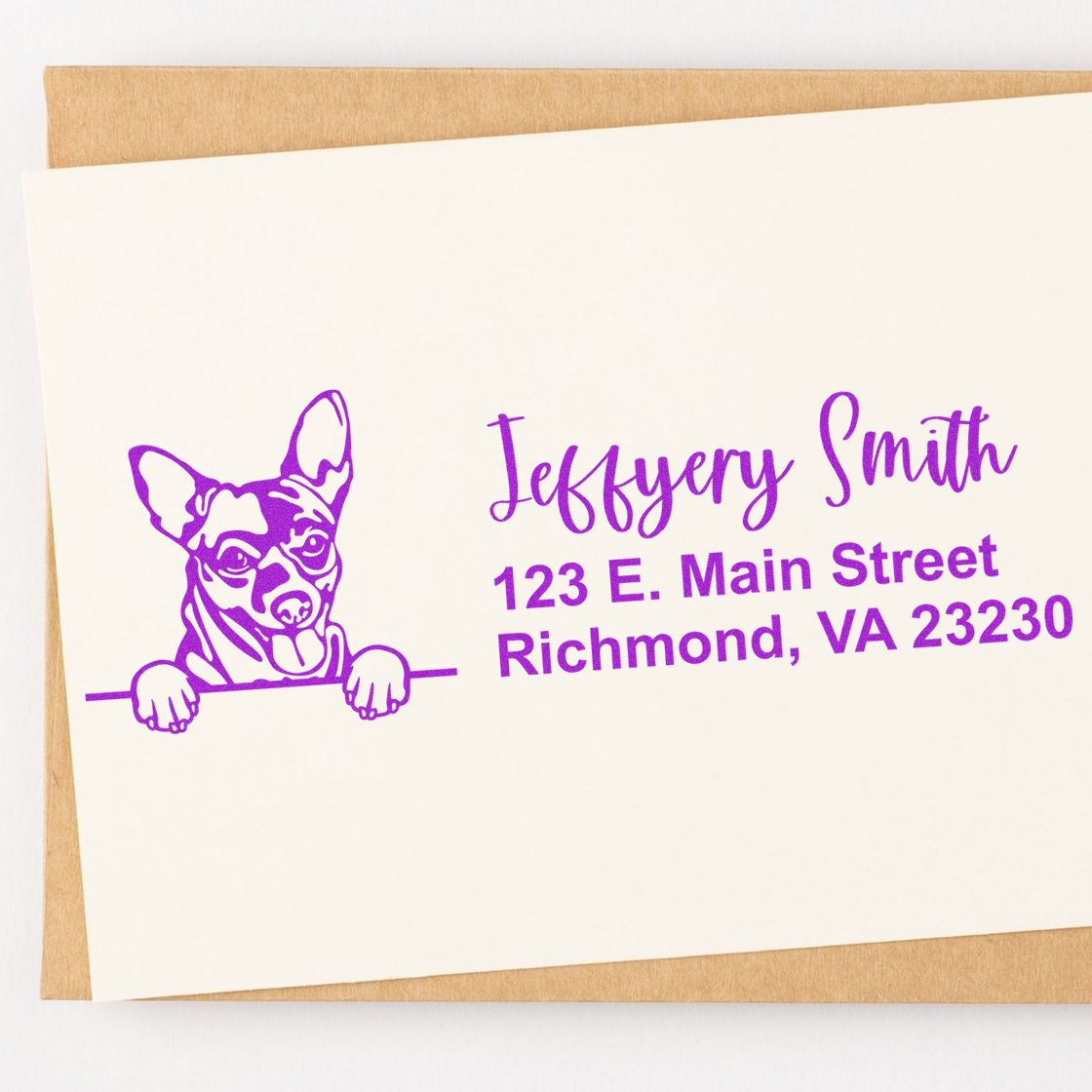 Peeking Chihuahua Name and Address Rubber Stamp