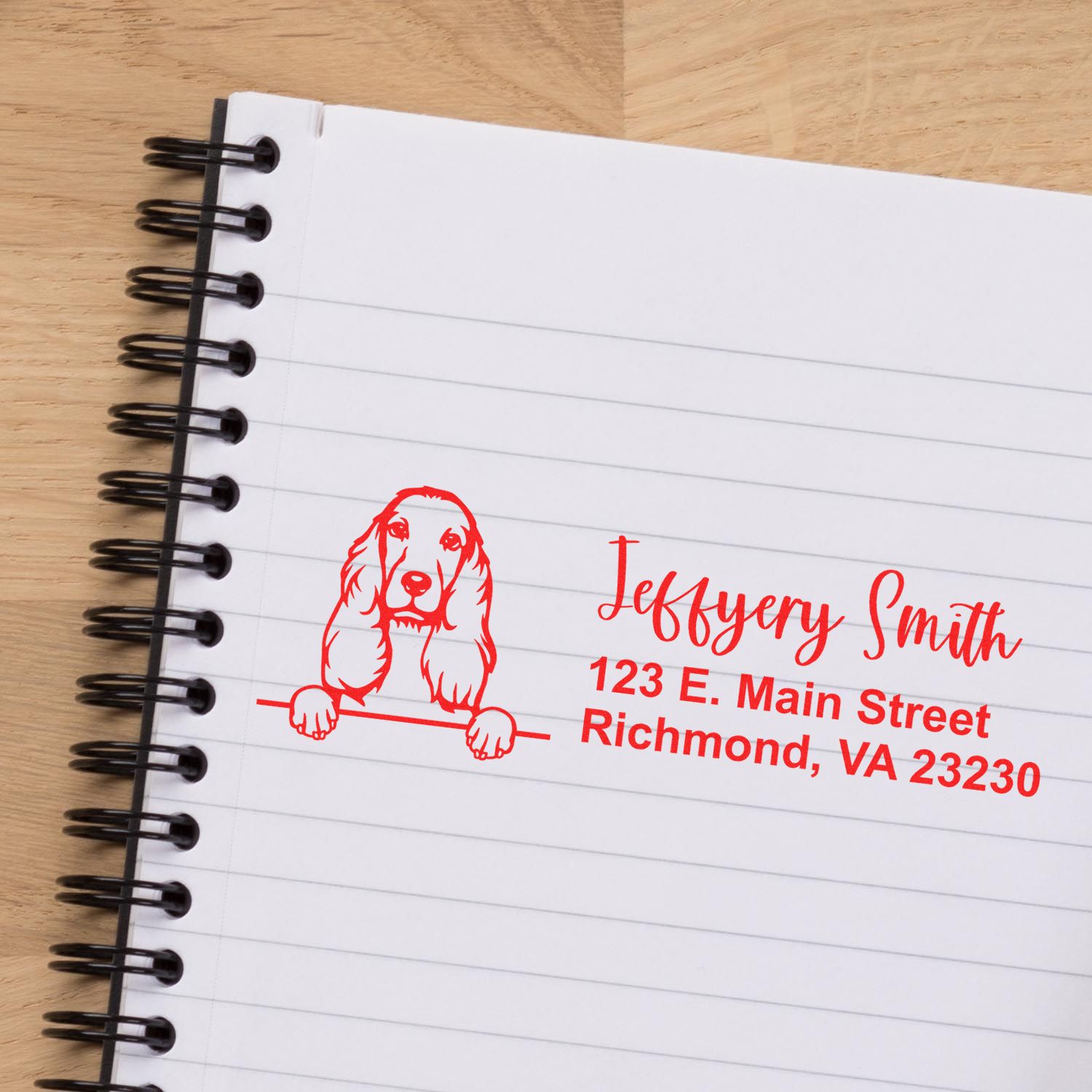 Peeking Cocker Spaniel Name and Address Rubber Stamp