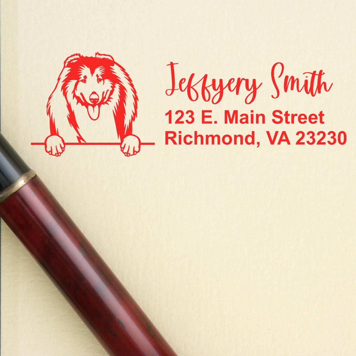 Peeking Collies Name and Address Rubber Stamp