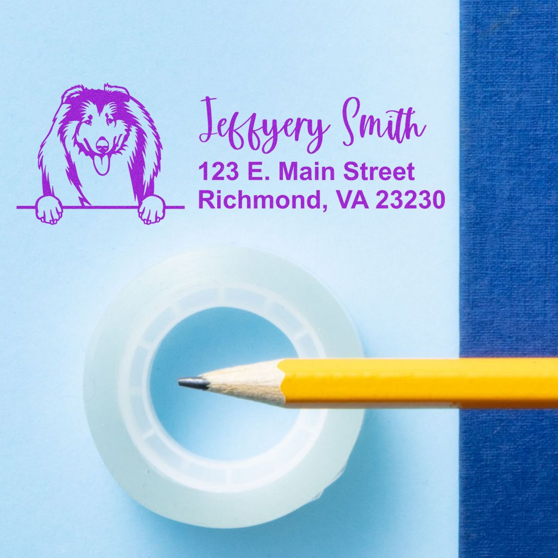 Peeking Collies Name and Address Rubber Stamp