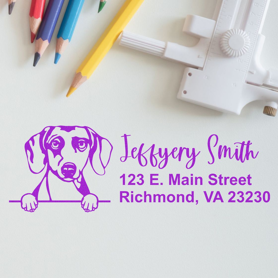 Peeking Daschound Name and Address Rubber Stamp