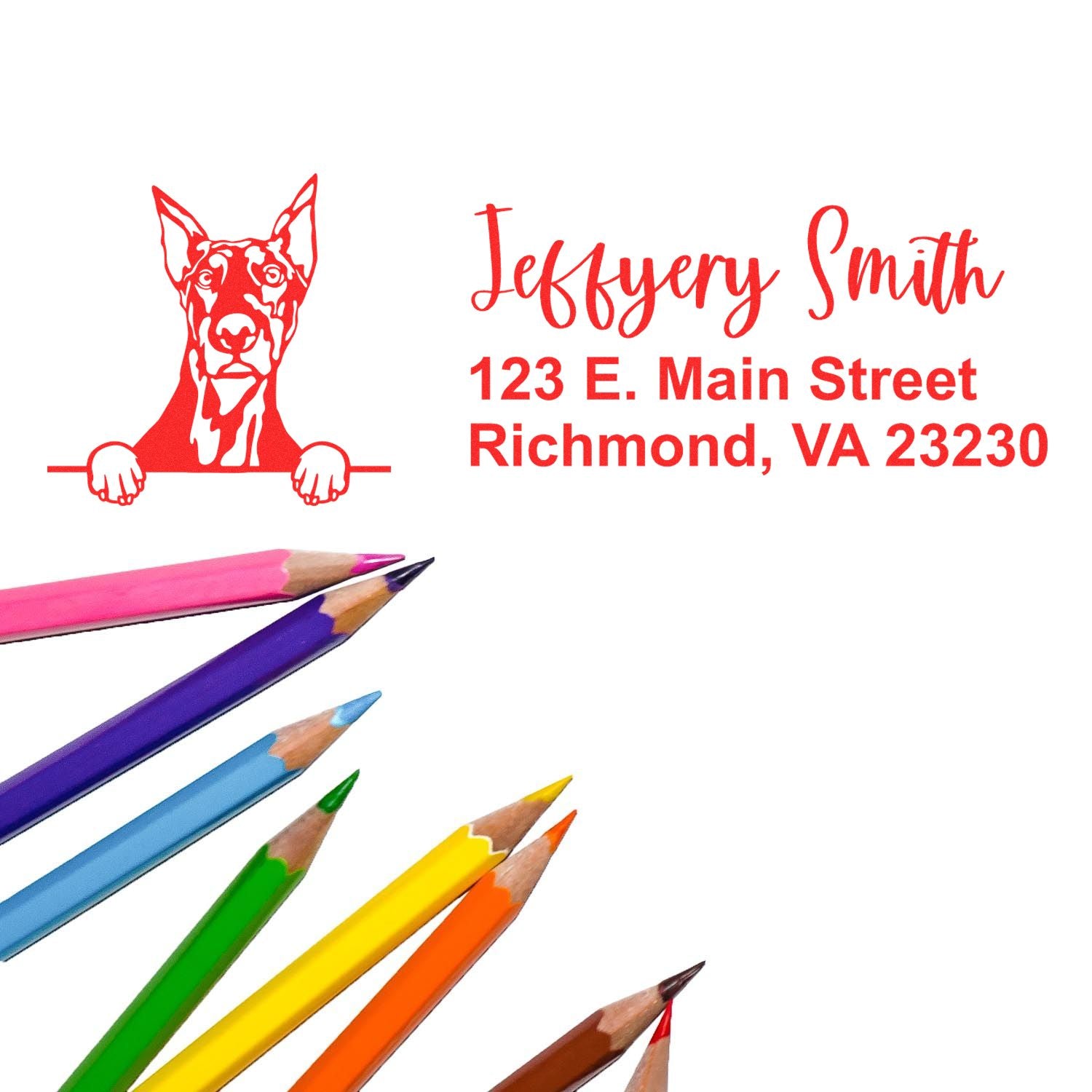 Peeking Doberman Name and Address Rubber Stamp