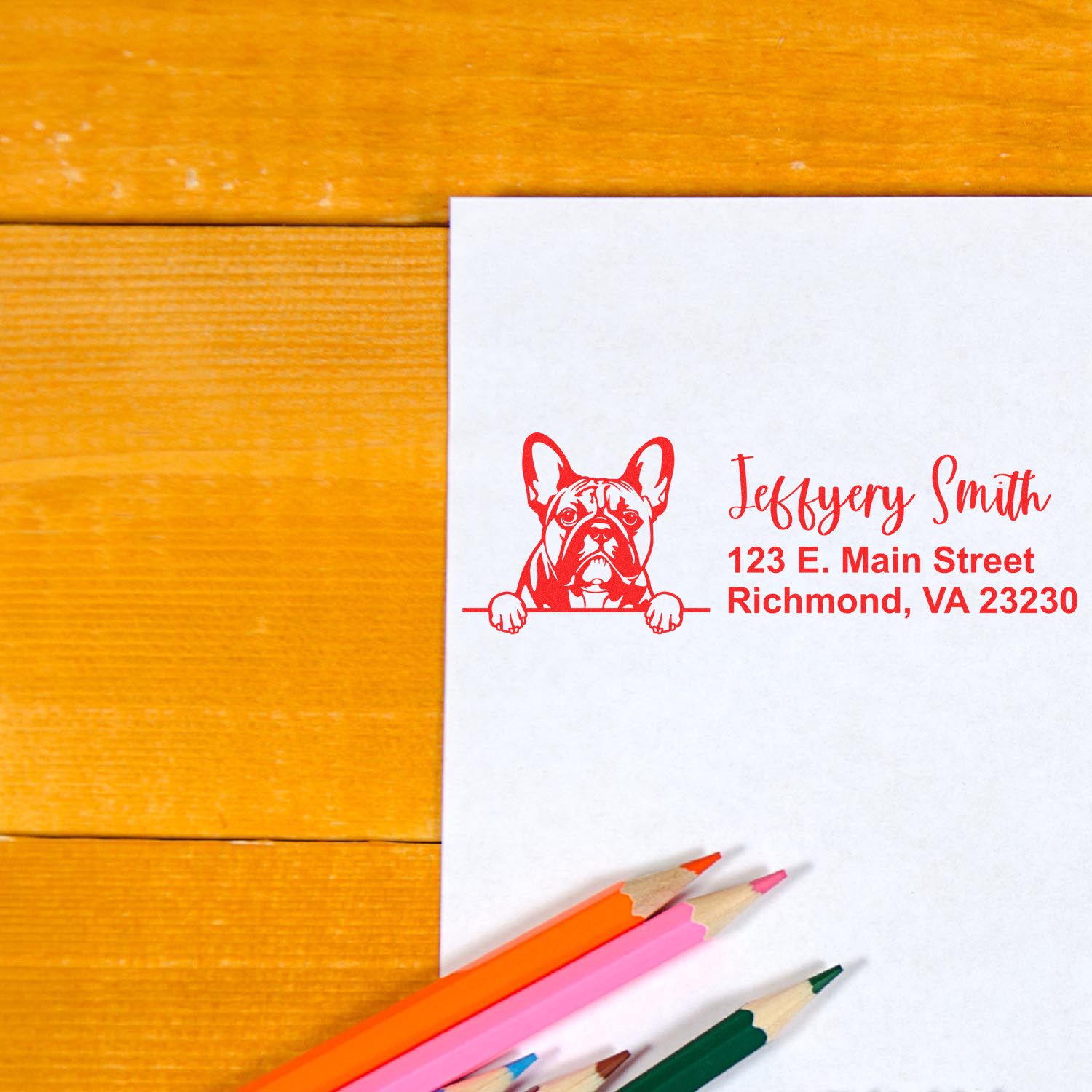 Peeking French Bulldog Name and Address Rubber Stamp