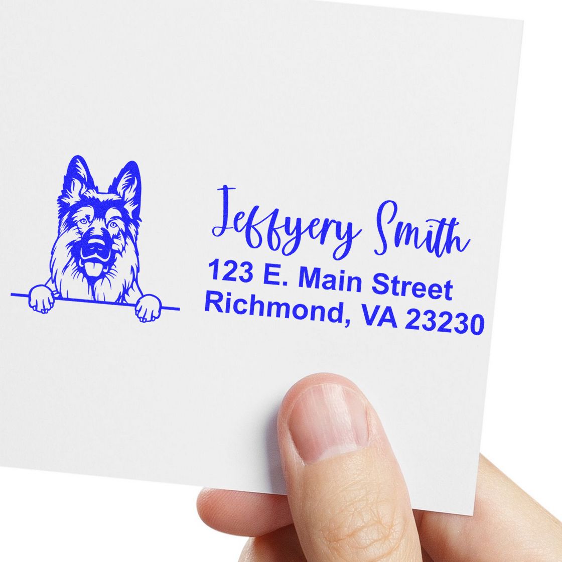 Peeking German Shepherd Name and Address Rubber Stamp