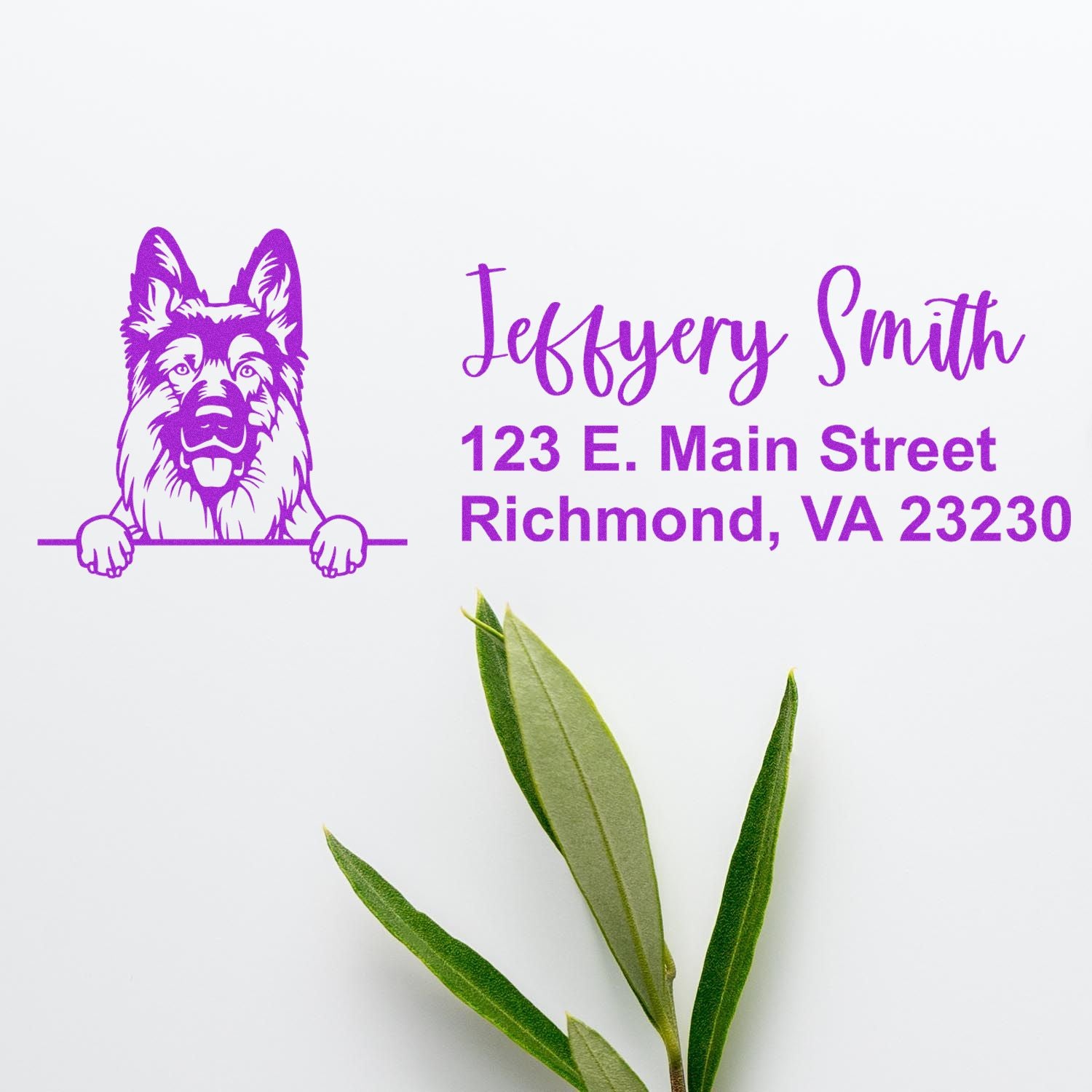 Peeking German Shepherd Name and Address Rubber Stamp