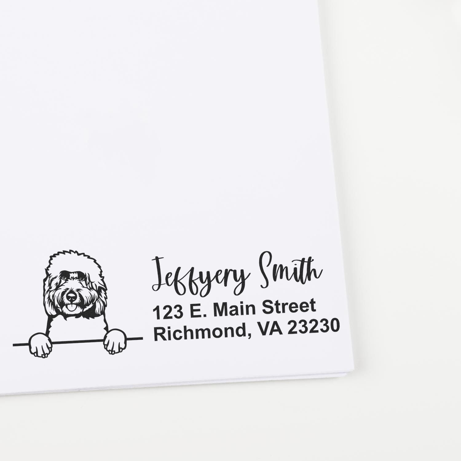 Peeking Goldendoodle Name and Address Rubber Stamp