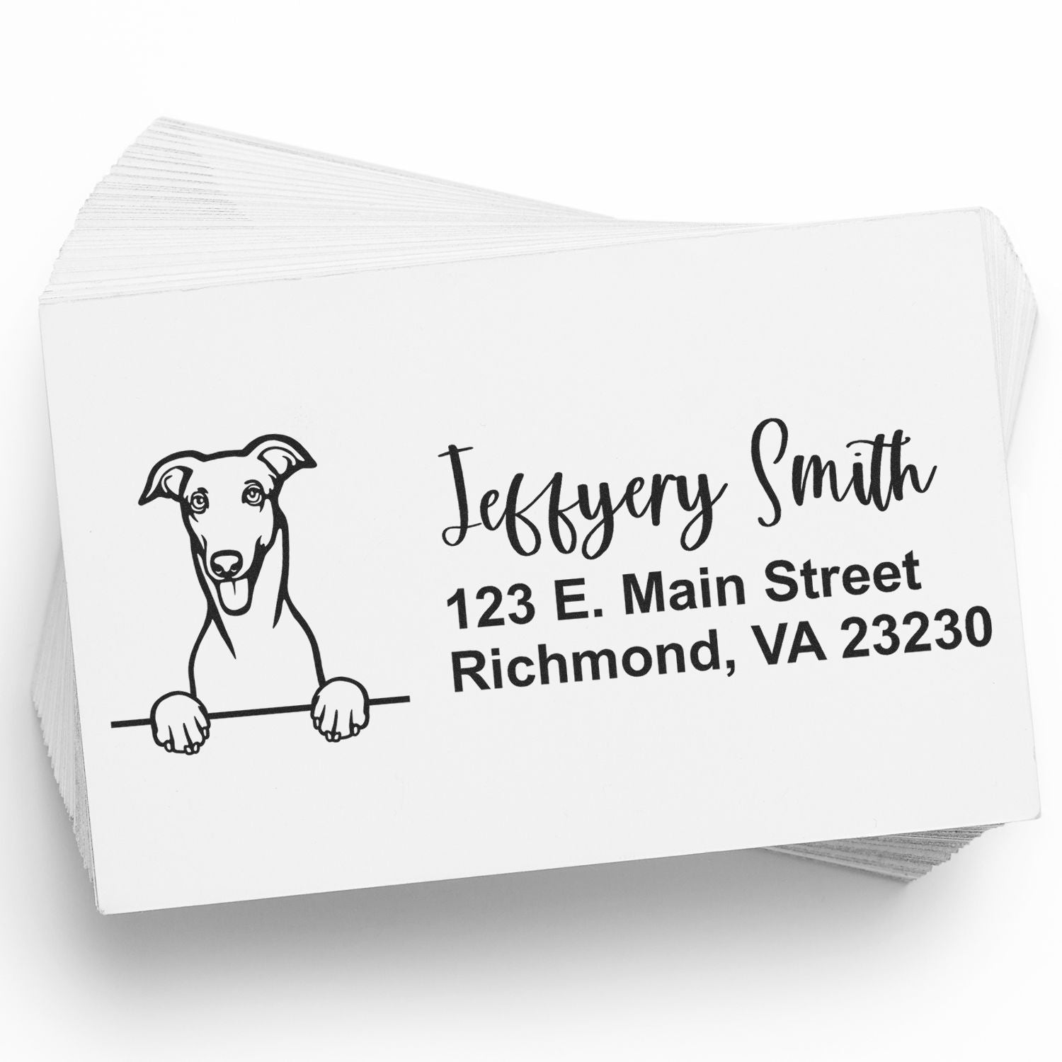 Peeking Greyhound Name and Address Rubber Stamp