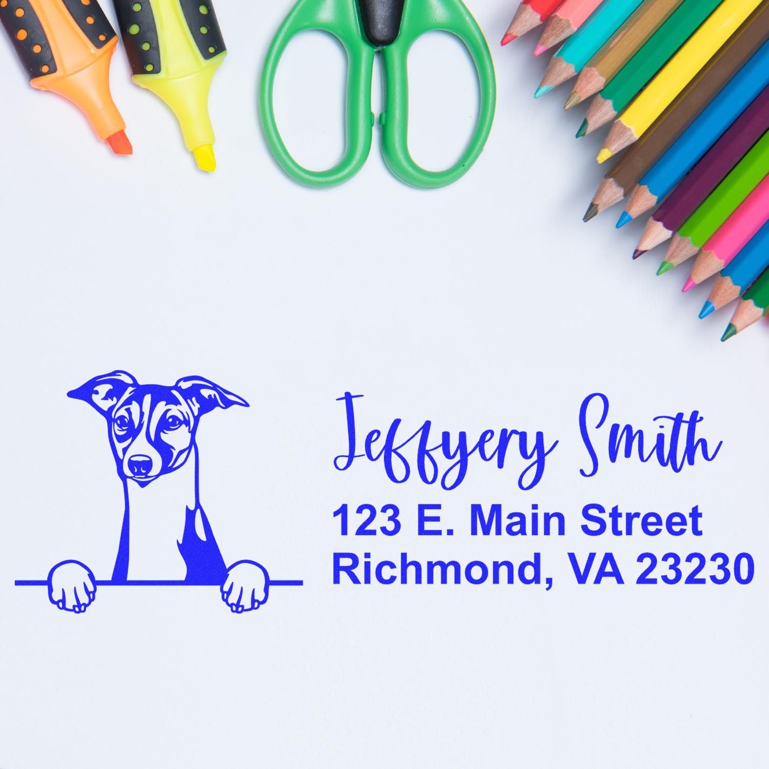 Pre-Inked Italian Greyhound Dog Personalized Address Stamp