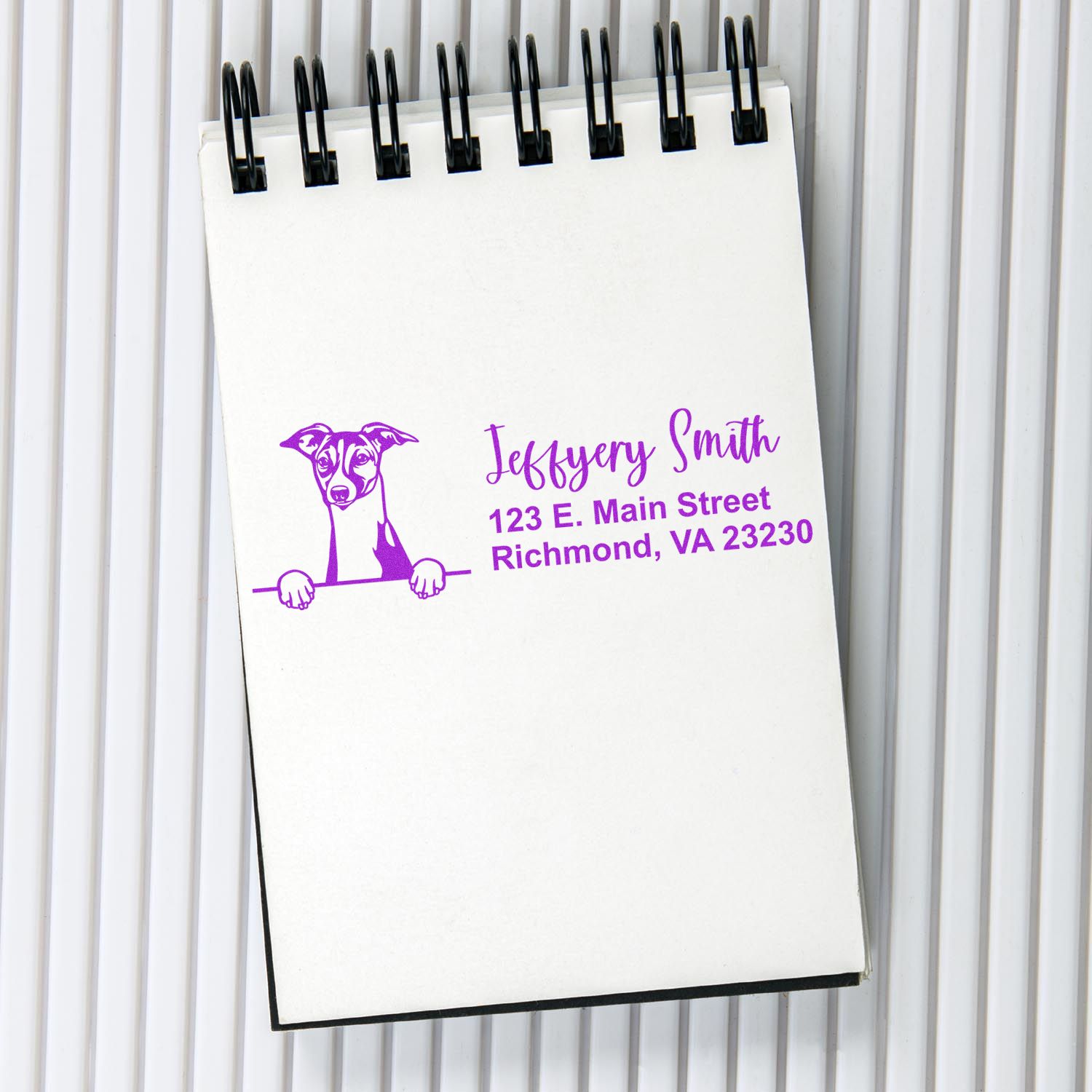 Peeking Italian Greyhound Name and Address Rubber Stamp