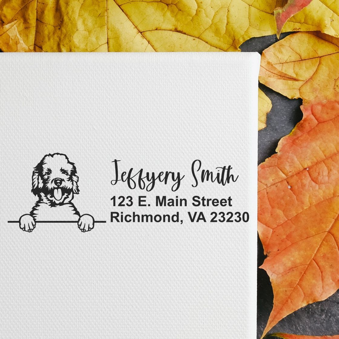 Peeking Labradoodle Name and Address Rubber Stamp