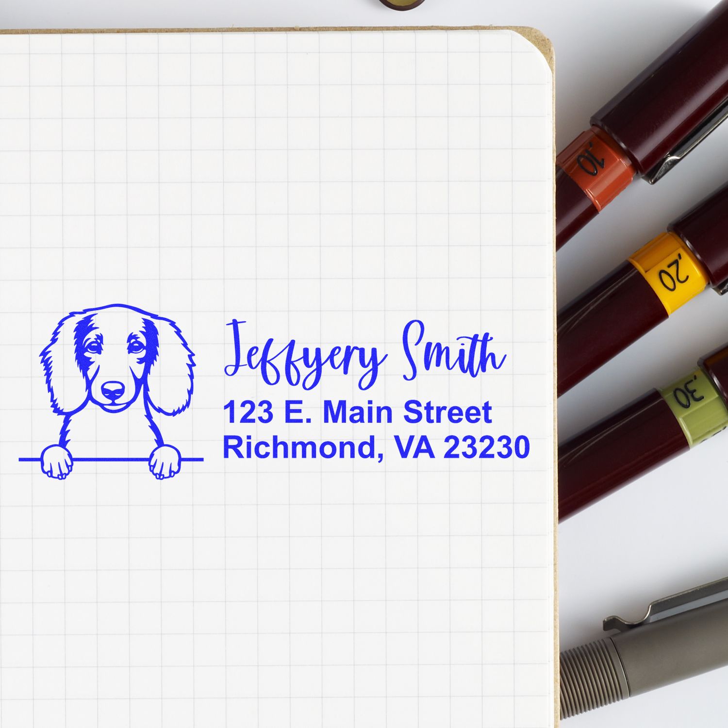 Longhaired Dachshund Name and Address Stamp Self-Inking