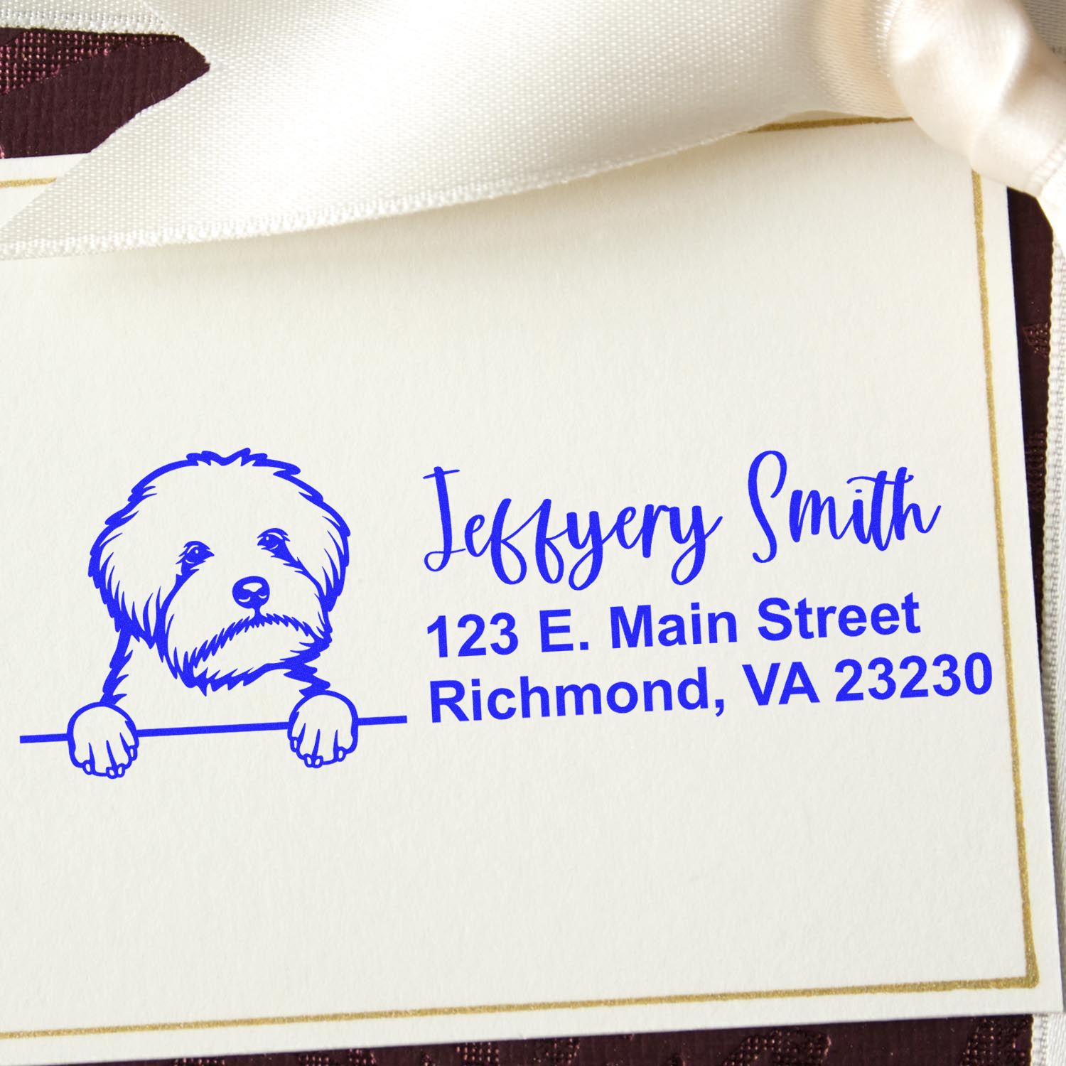 Peeking Maltipoo Name and Address Rubber Stamp