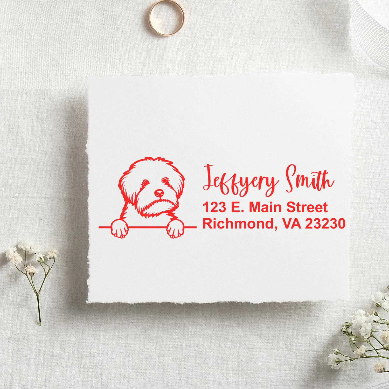 Peeking Maltipoo Name and Address Rubber Stamp