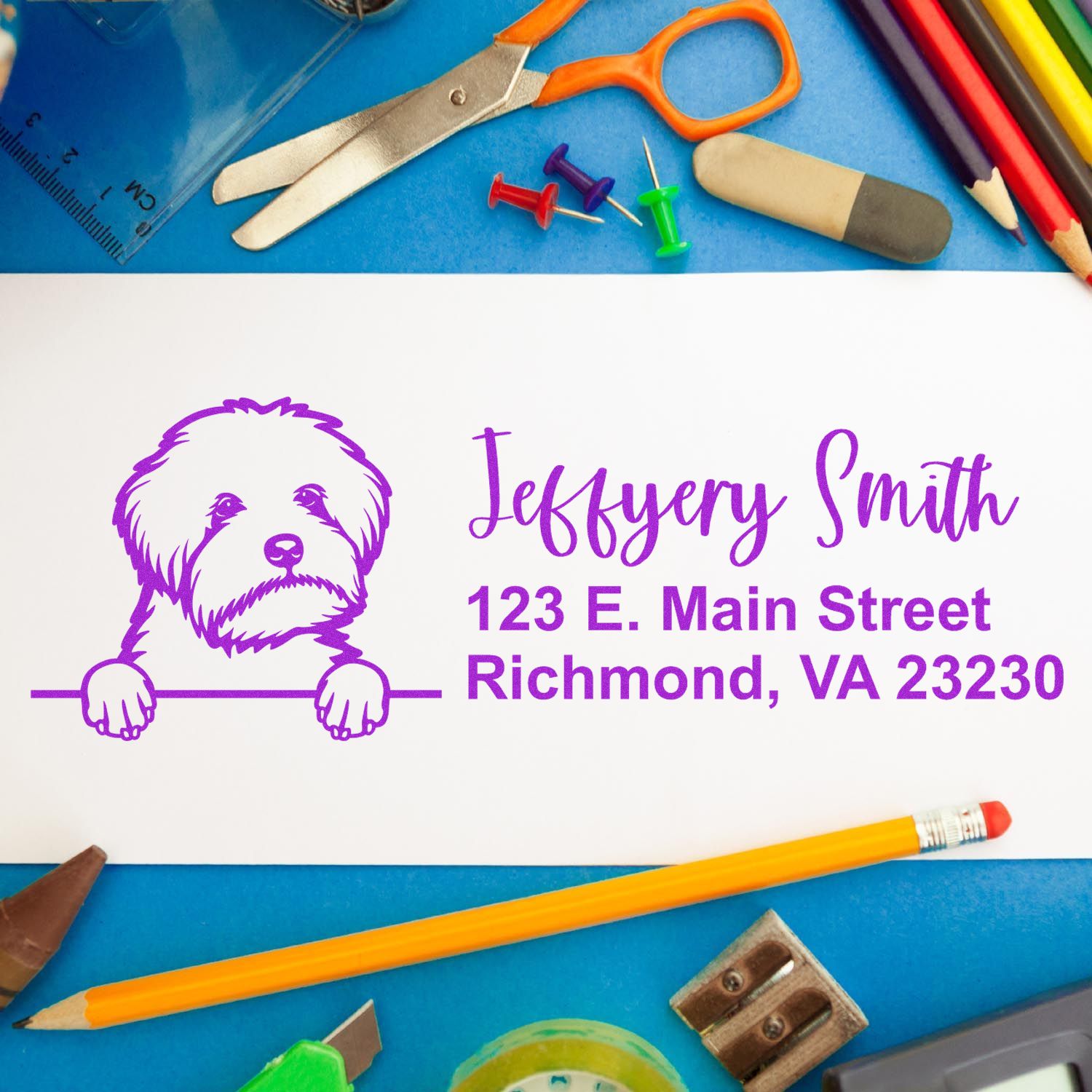 Peeking Maltipoo Name and Address Rubber Stamp