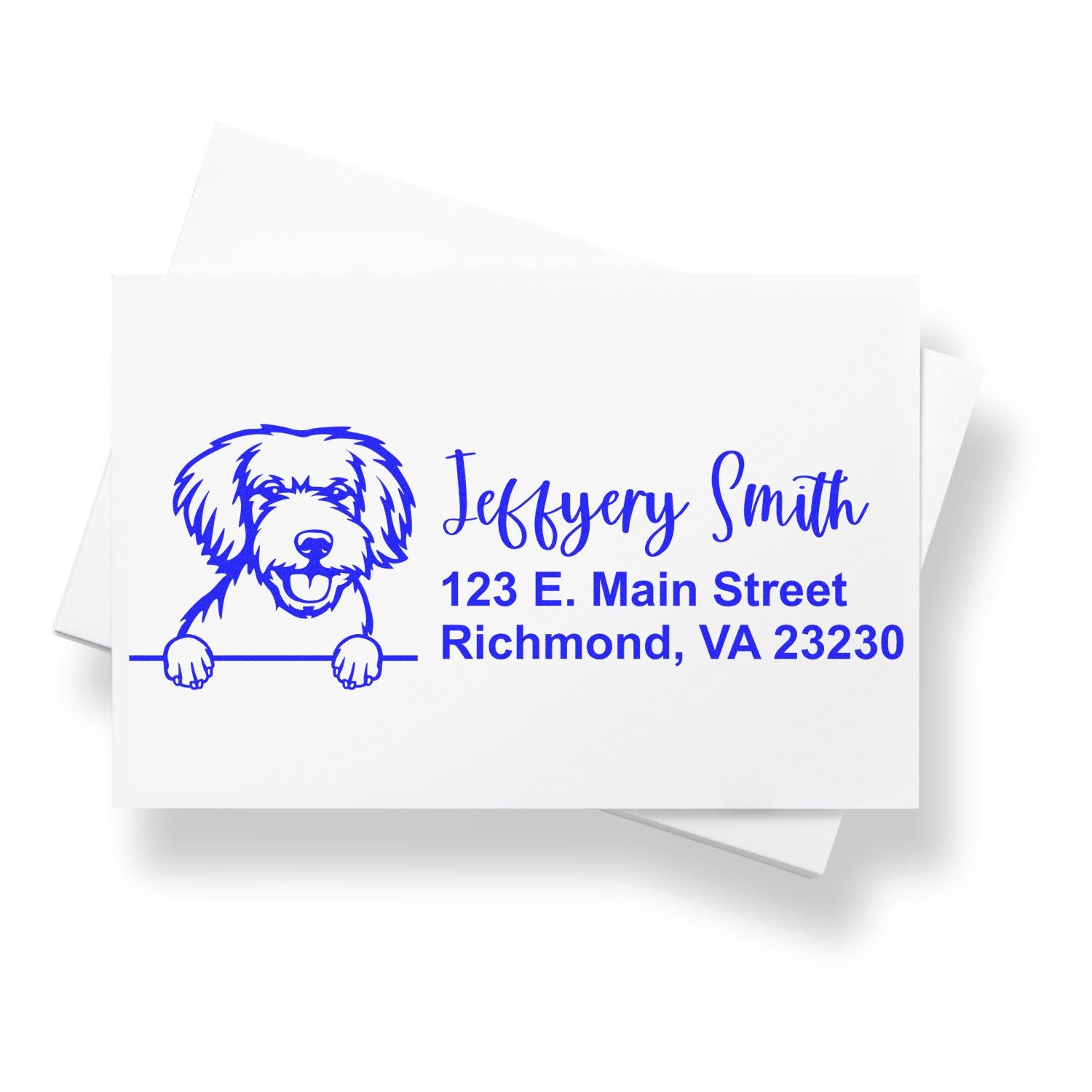 Peeking Miniature Golden Doodle Name and Address Rubber Stamp