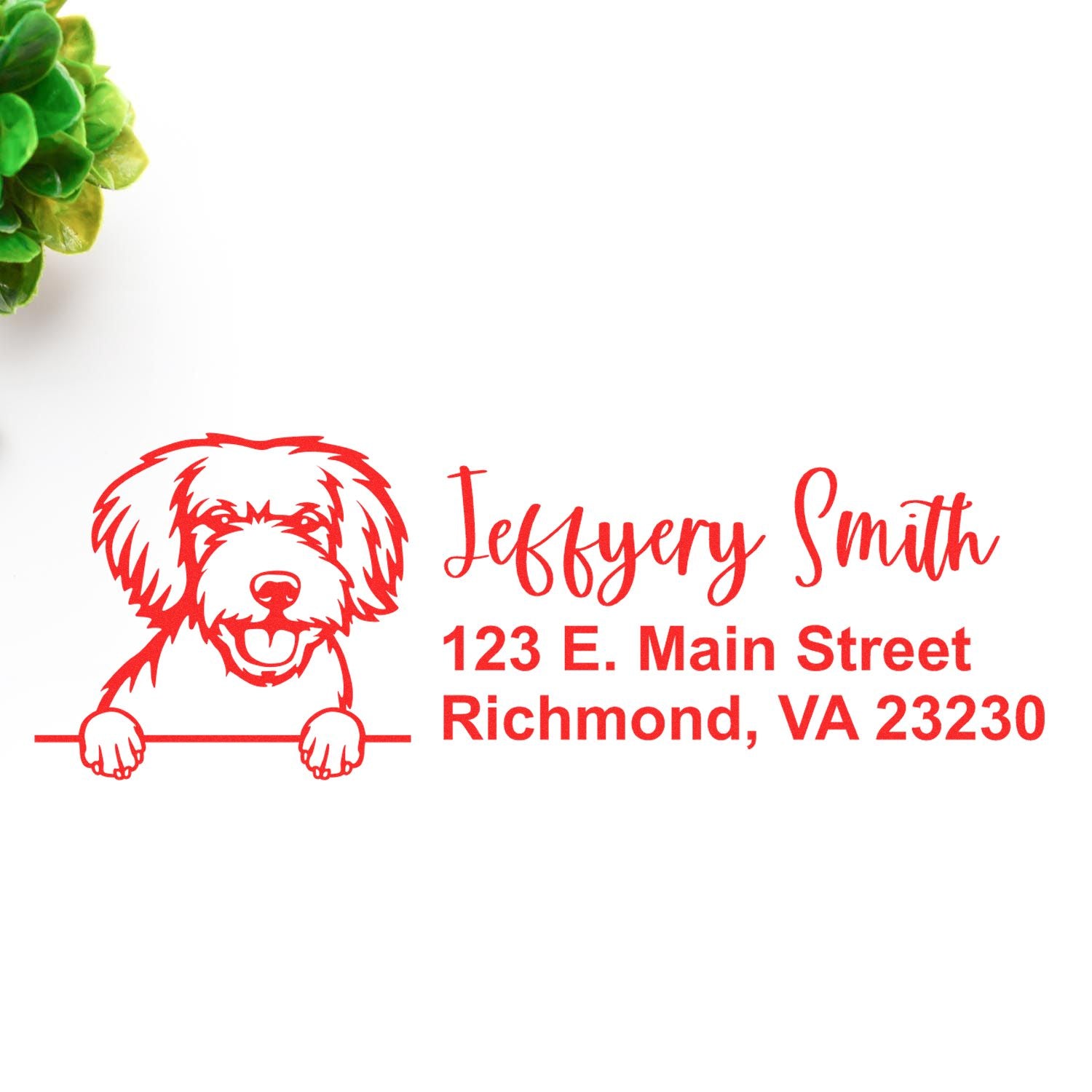 Peeking Miniature Golden Doodle Name and Address Rubber Stamp