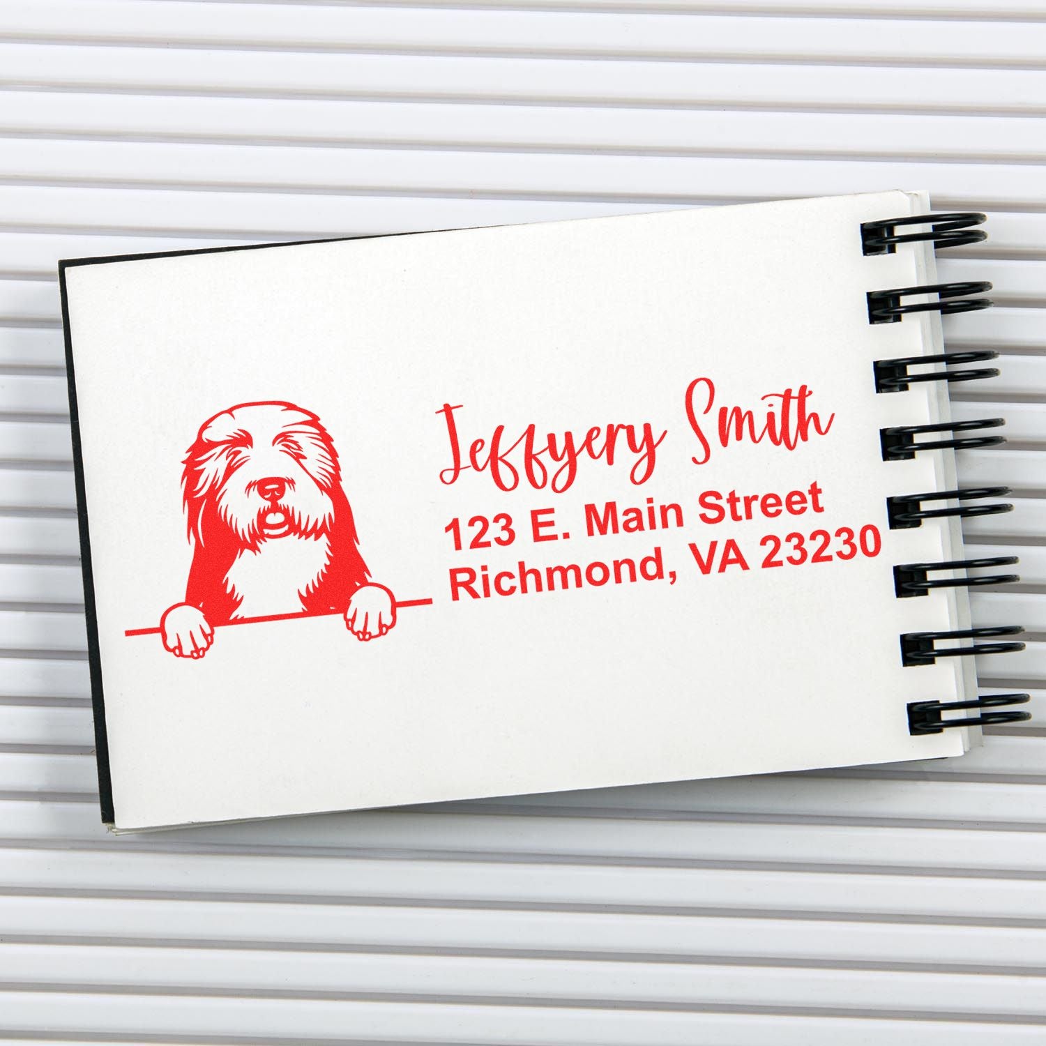 Peeking Old English Sheepdogs Name and Address Rubber Stamp