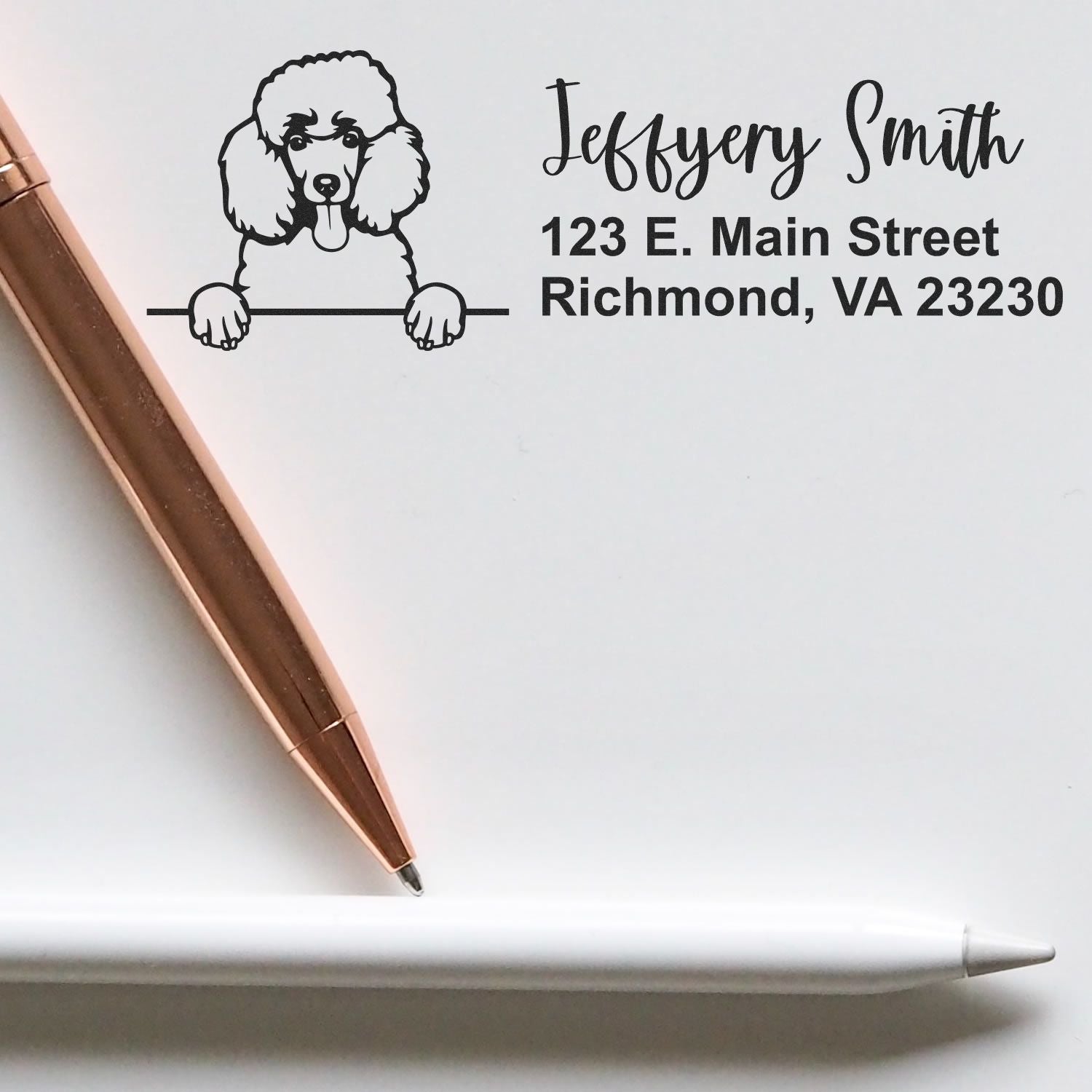 Peeking Poodle Name and Address Rubber Stamp