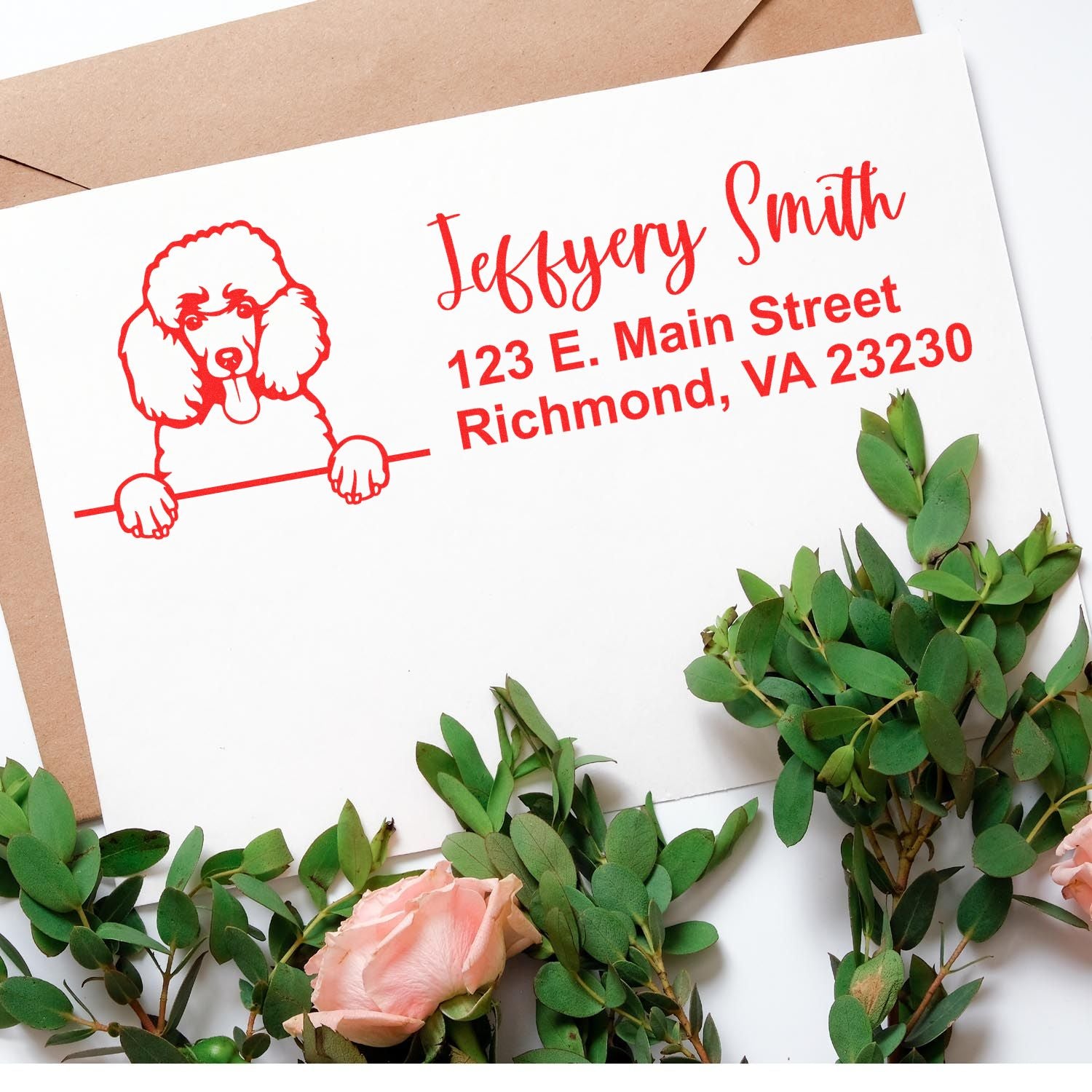 Peeking Poodle Name and Address Rubber Stamp