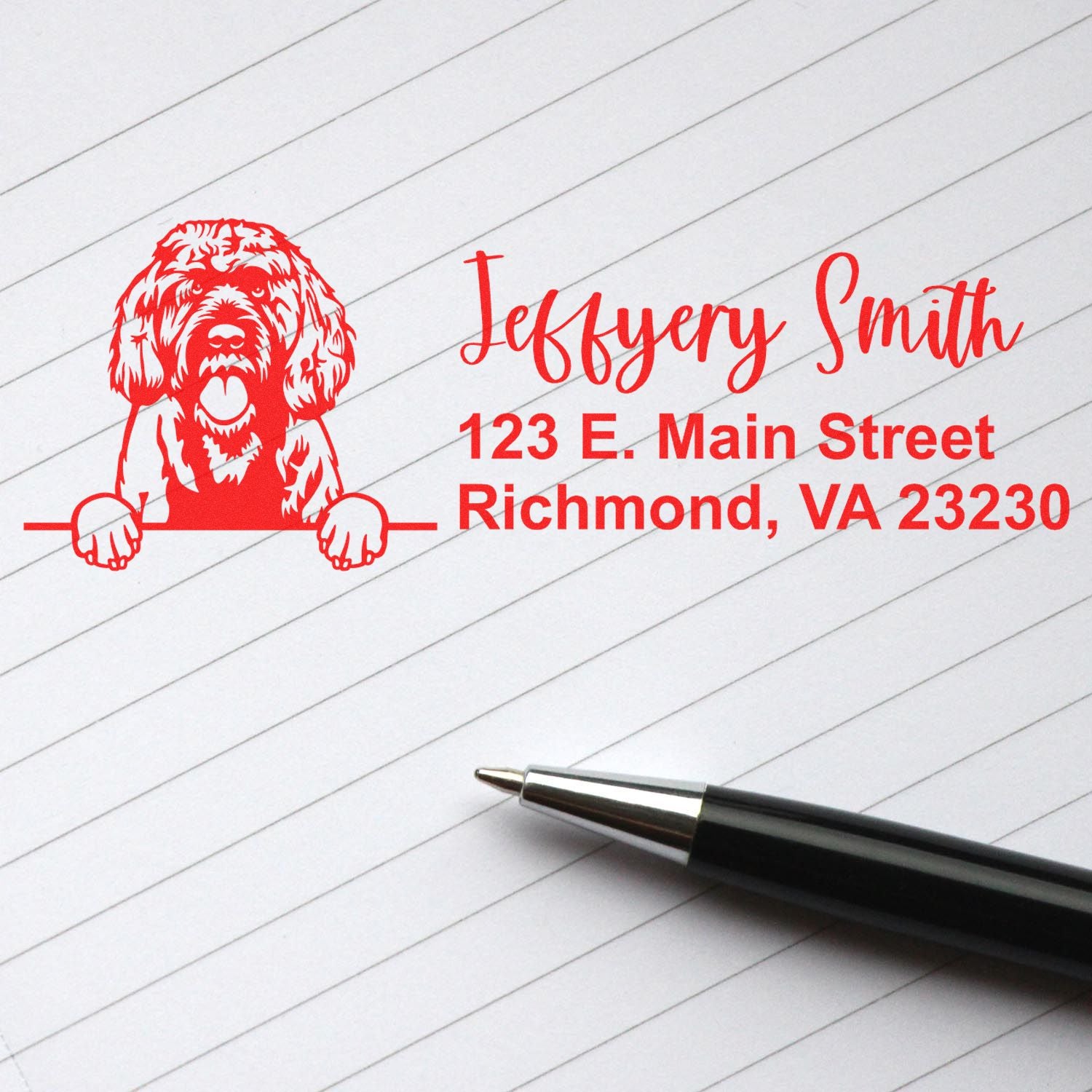 Pre-Inked Portuguese Water Dog Dog Personalized Address Stamp