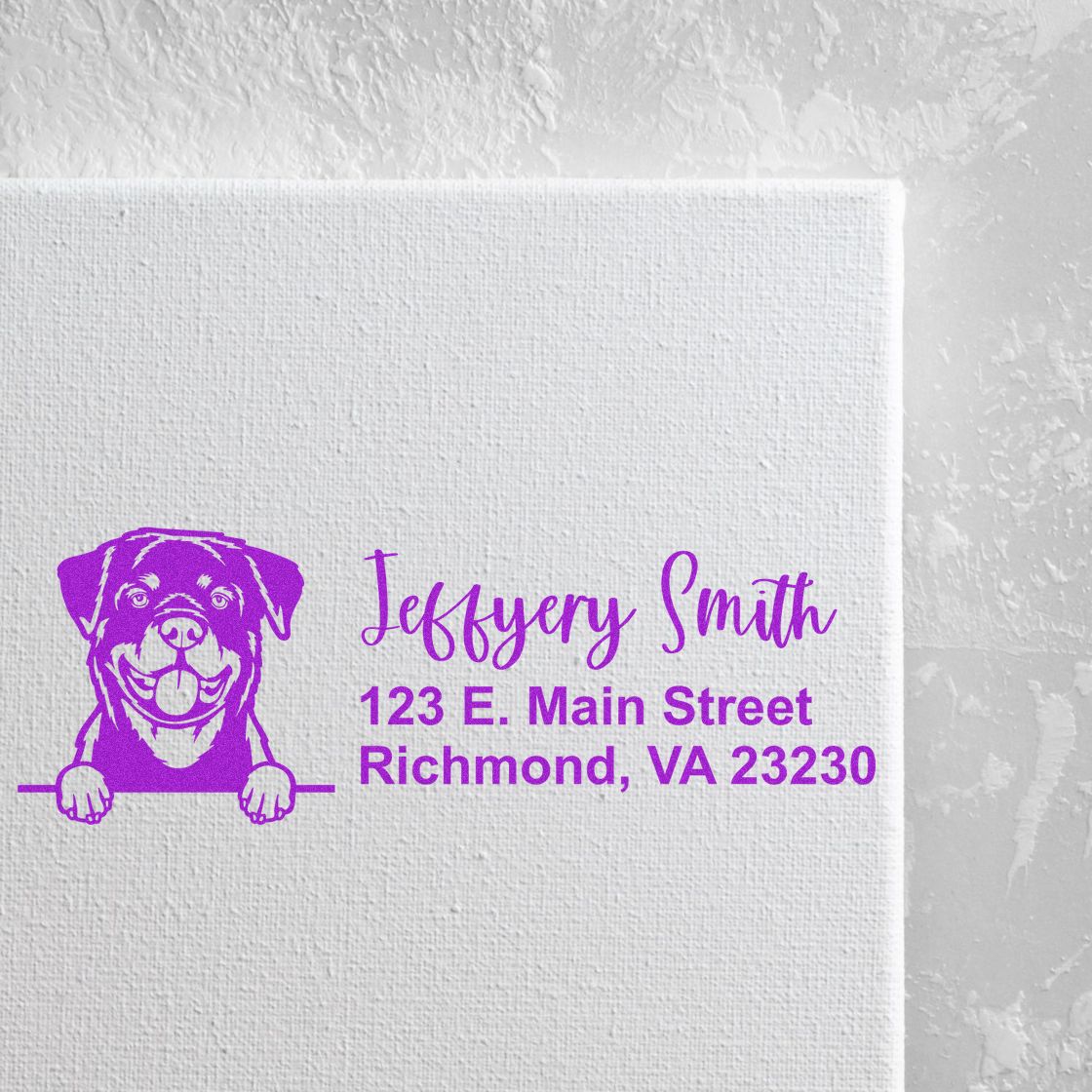 Peeking Rottweiler Name and Address Rubber Stamp