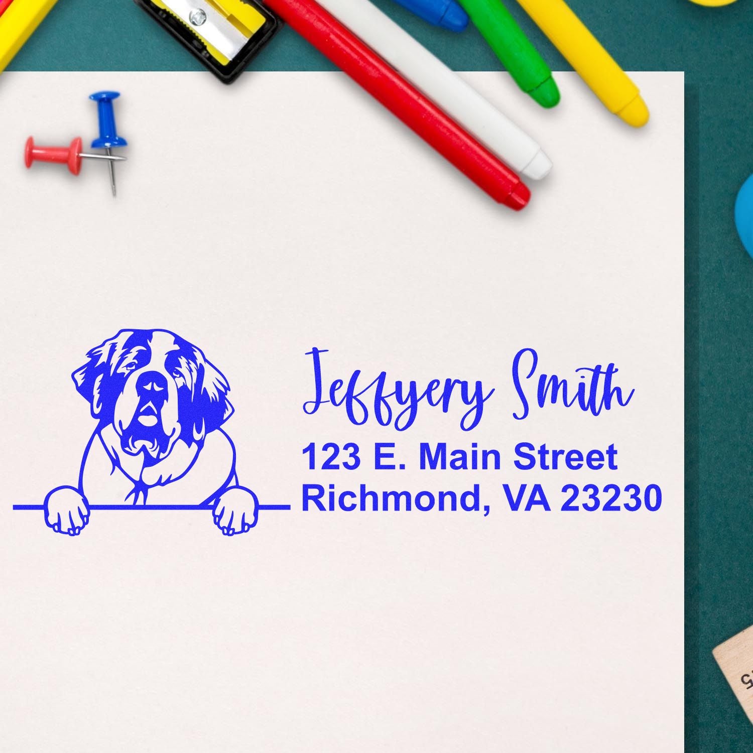 Peeking Saint Bernard Name and Address Rubber Stamp