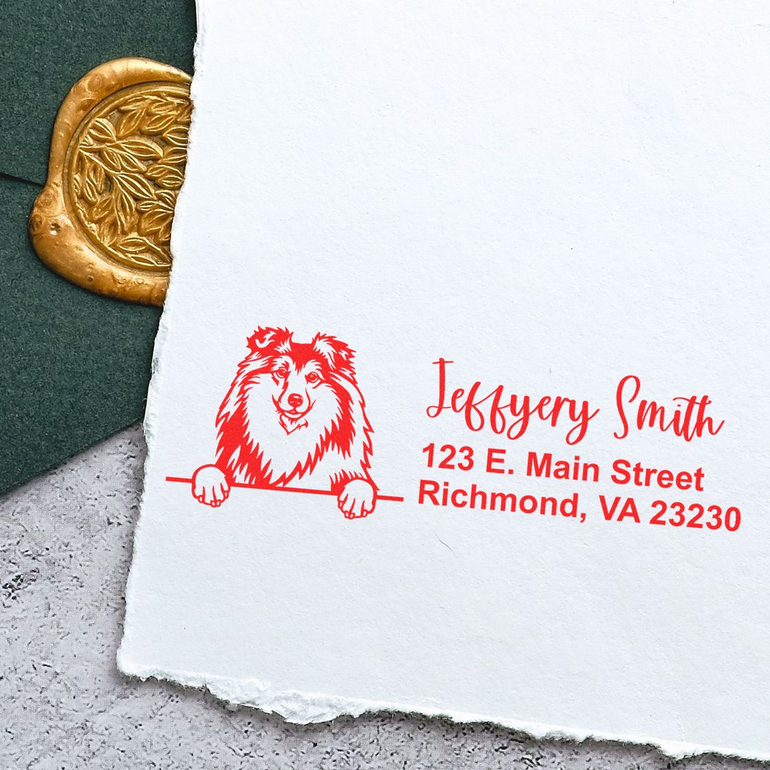 Peeking Shetland Sheepdog Name and Address Rubber Stamp