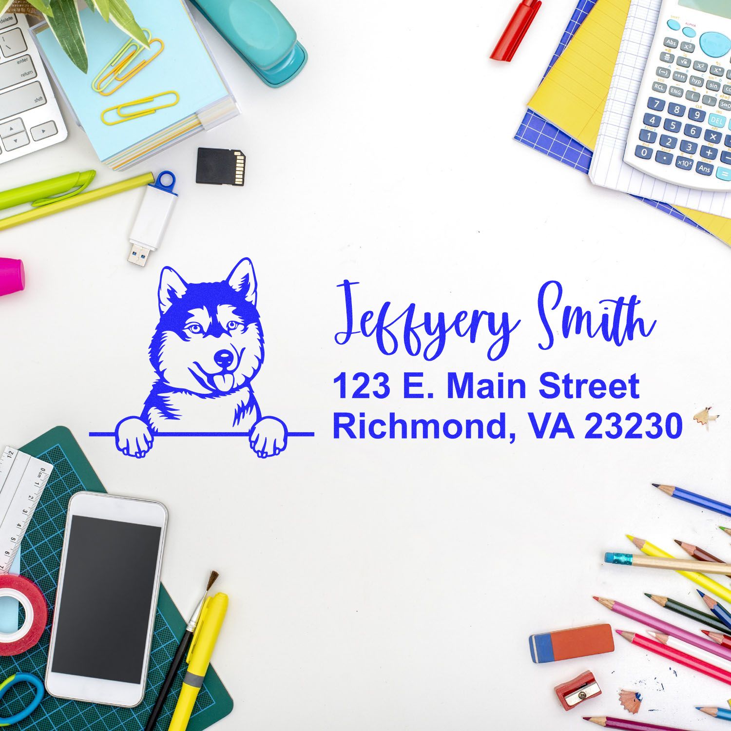 Slim Siberian Husky Pre-Inked Customized Stamp - Engineer Seal Stamps