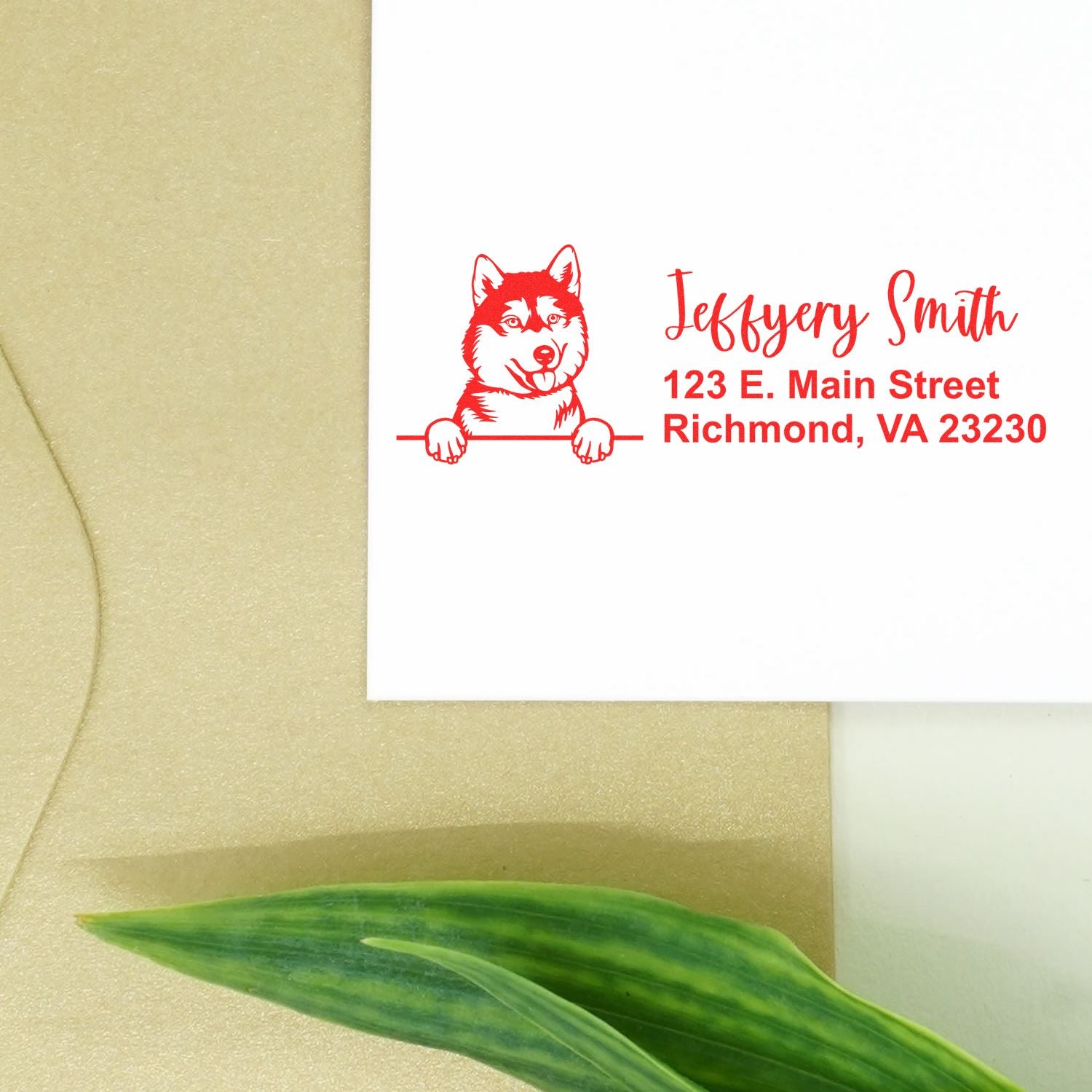 Peeking Siberian Husky Name and Address Rubber Stamp