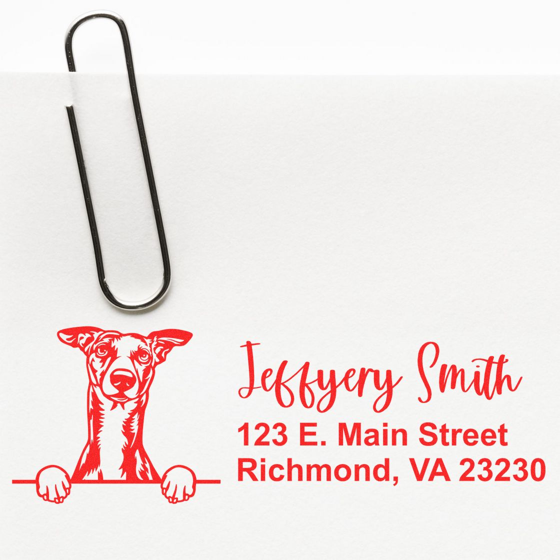 Peeking Whippet Name and Address Rubber Stamp