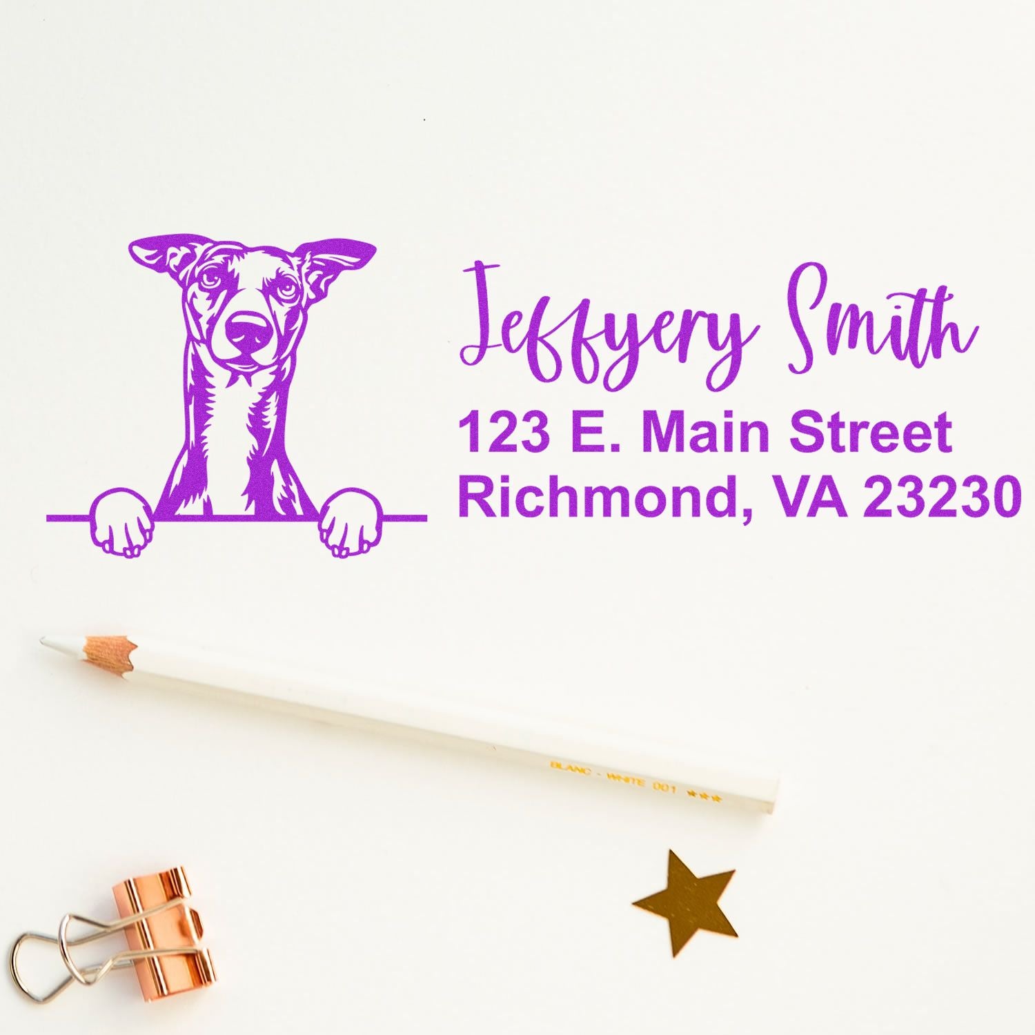 Peeking Whippet Name and Address Rubber Stamp