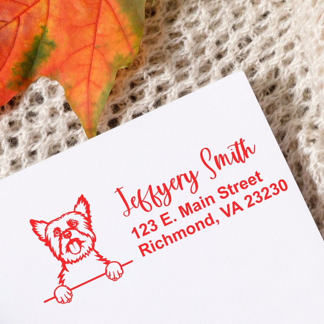 Peeking Yorkshire Terrier Name and Address Rubber Stamp