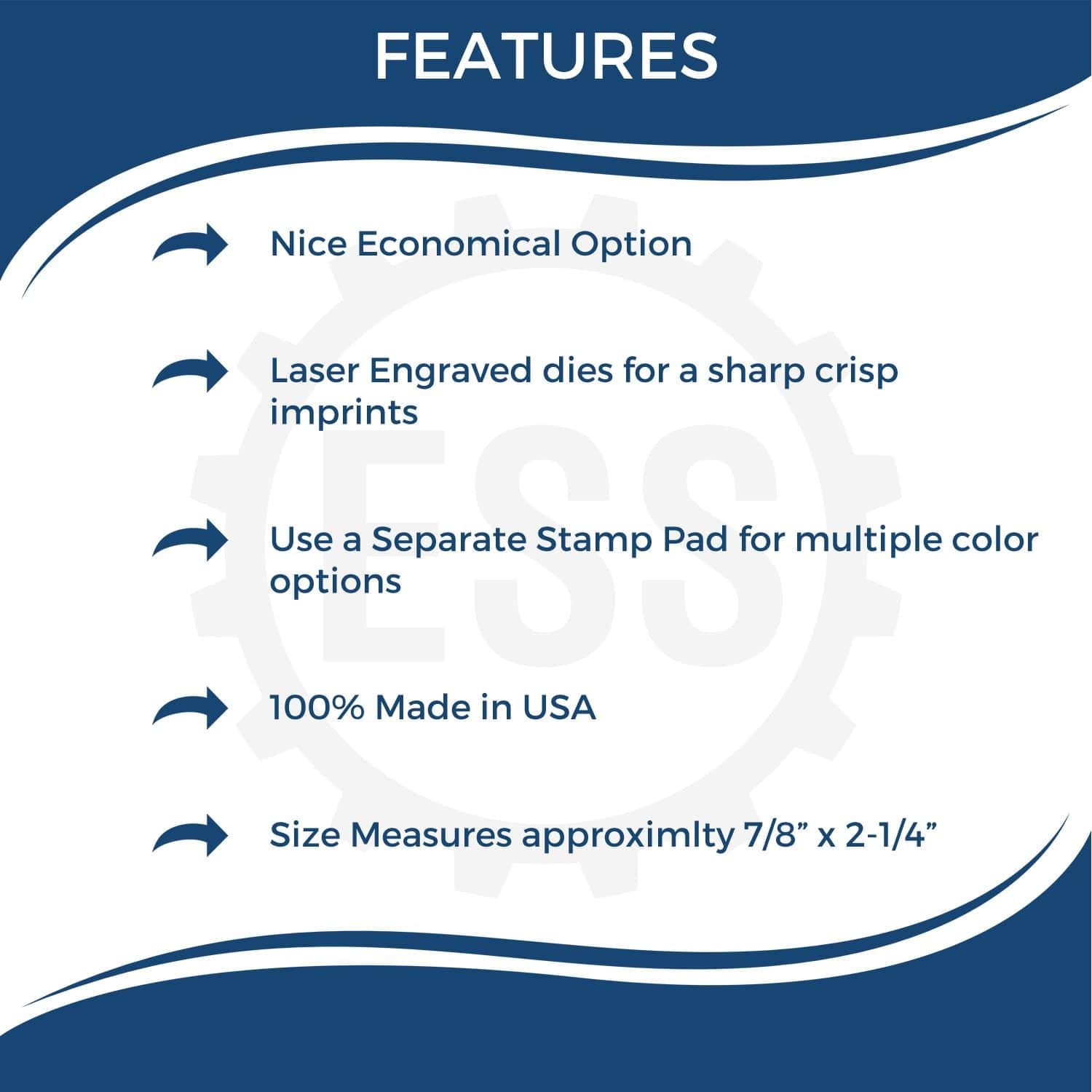 Infographic detailing the features of a Large Secure Rubber Stamp, highlighting its durable wooden handle, ergonomic design, and precision stamping for professional use.