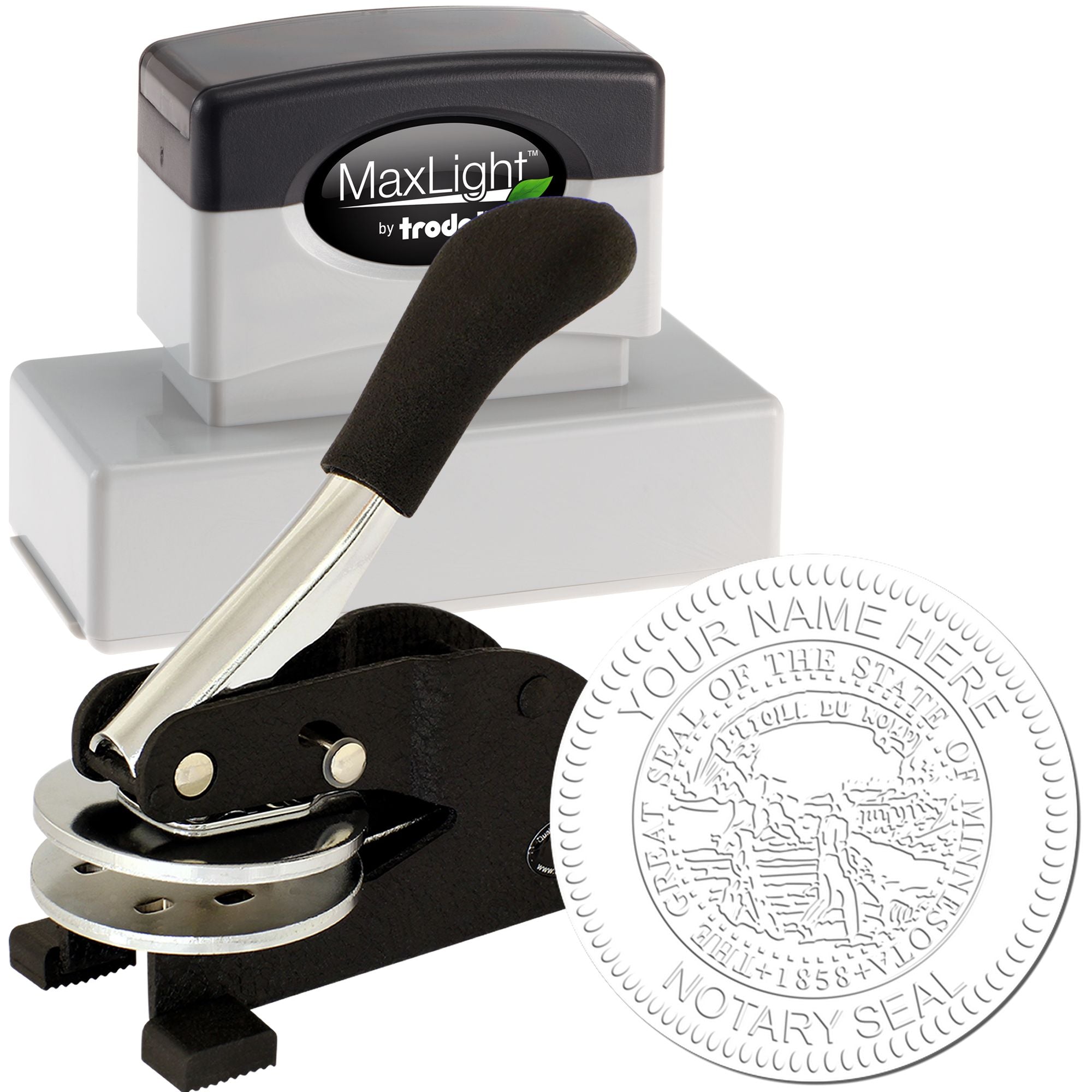Rectangular MaxLight Notary Stamp MN and Minnesota Notary Public Desk Seal Embosser Kit