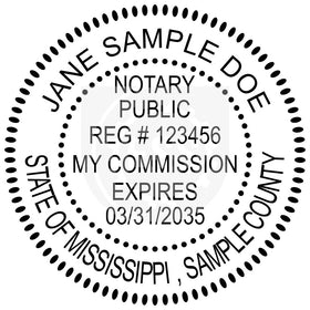 Mississippi Round Notary Stamp Imprint Example