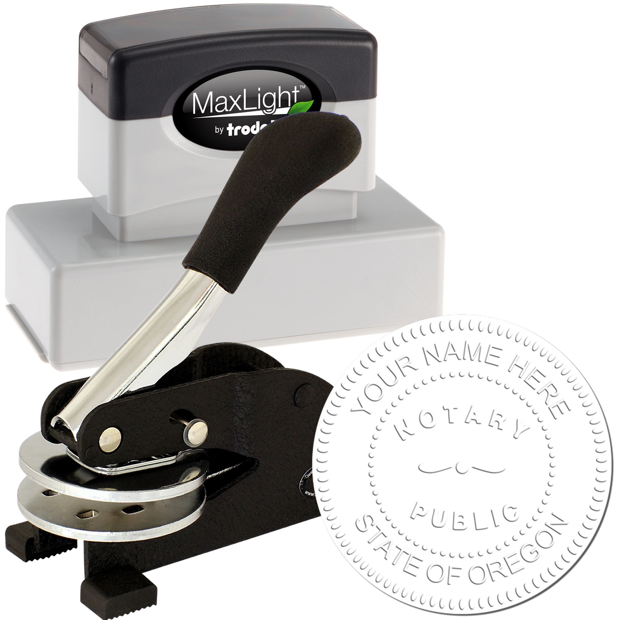 Rectangular MaxLight Notary Stamp OR and Oregon Notary Public Desk Seal Embosser Kit