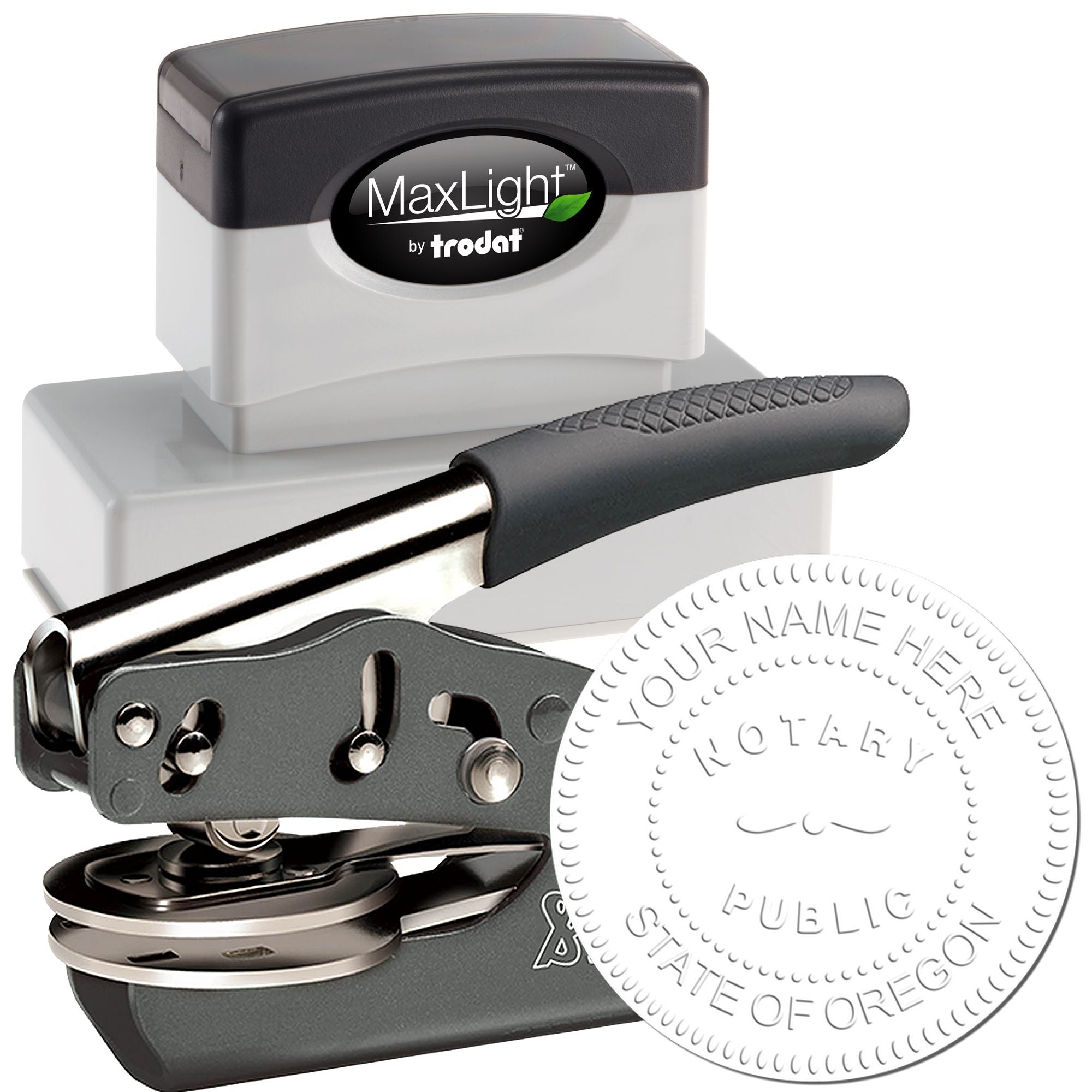 Soft Seal Oregon Notary Embossing Seal with Rectangular MaxLight Rectangular MaxLight Notary Stamp Kit
