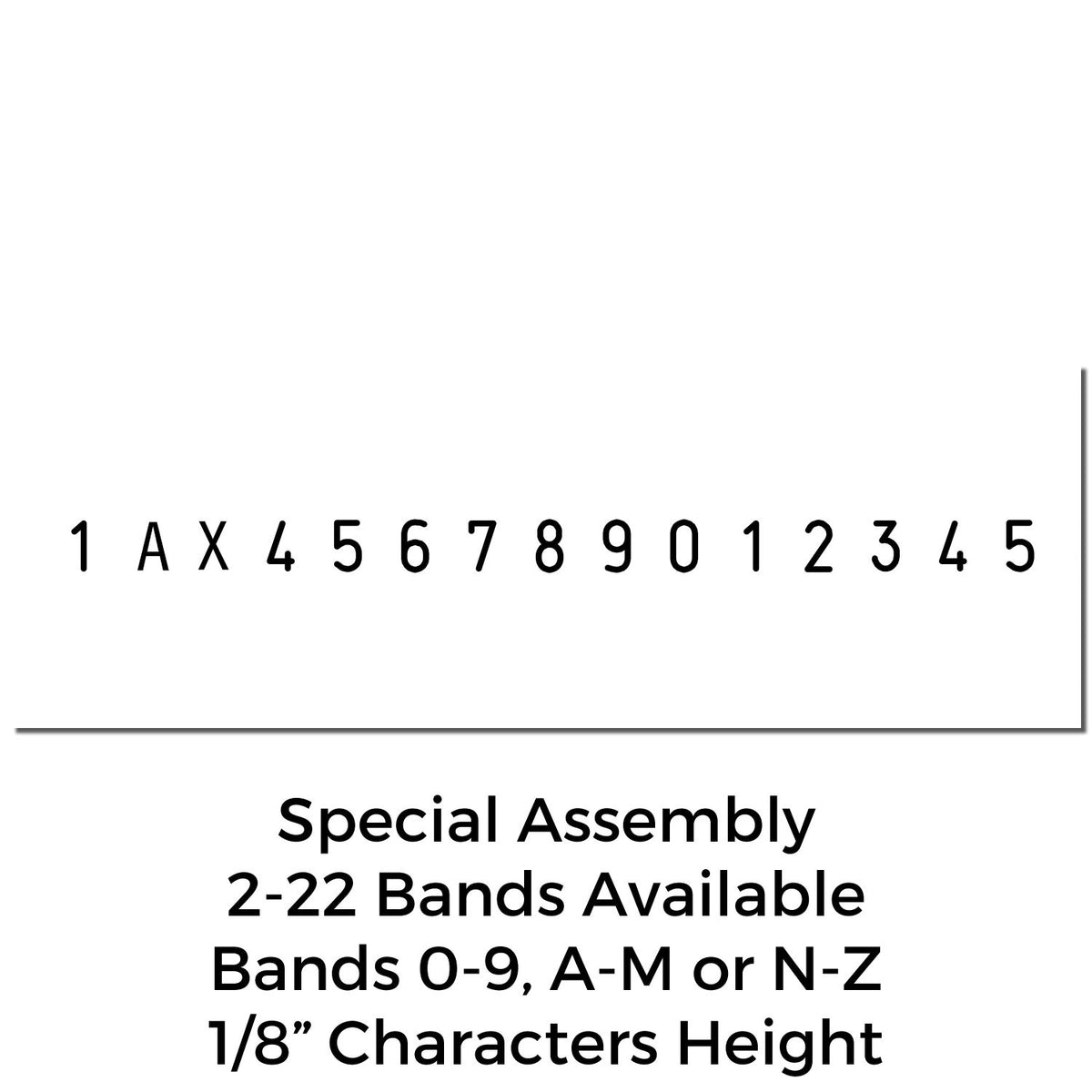 Trodat Special Assembly Line Number Stamp with 1/8 inch character size, showing an enlarged imprint of the line number stamp.