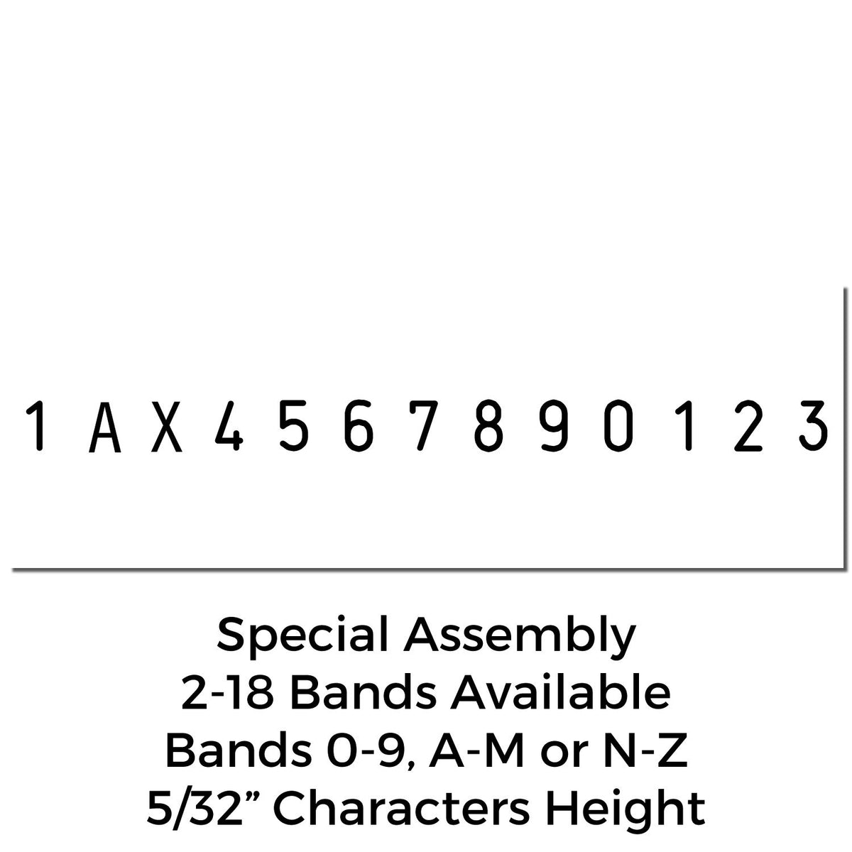 Black stamp bands with 1, A, X and numbers 43 on white; special assembly seal bands, 5/32-inch characters.