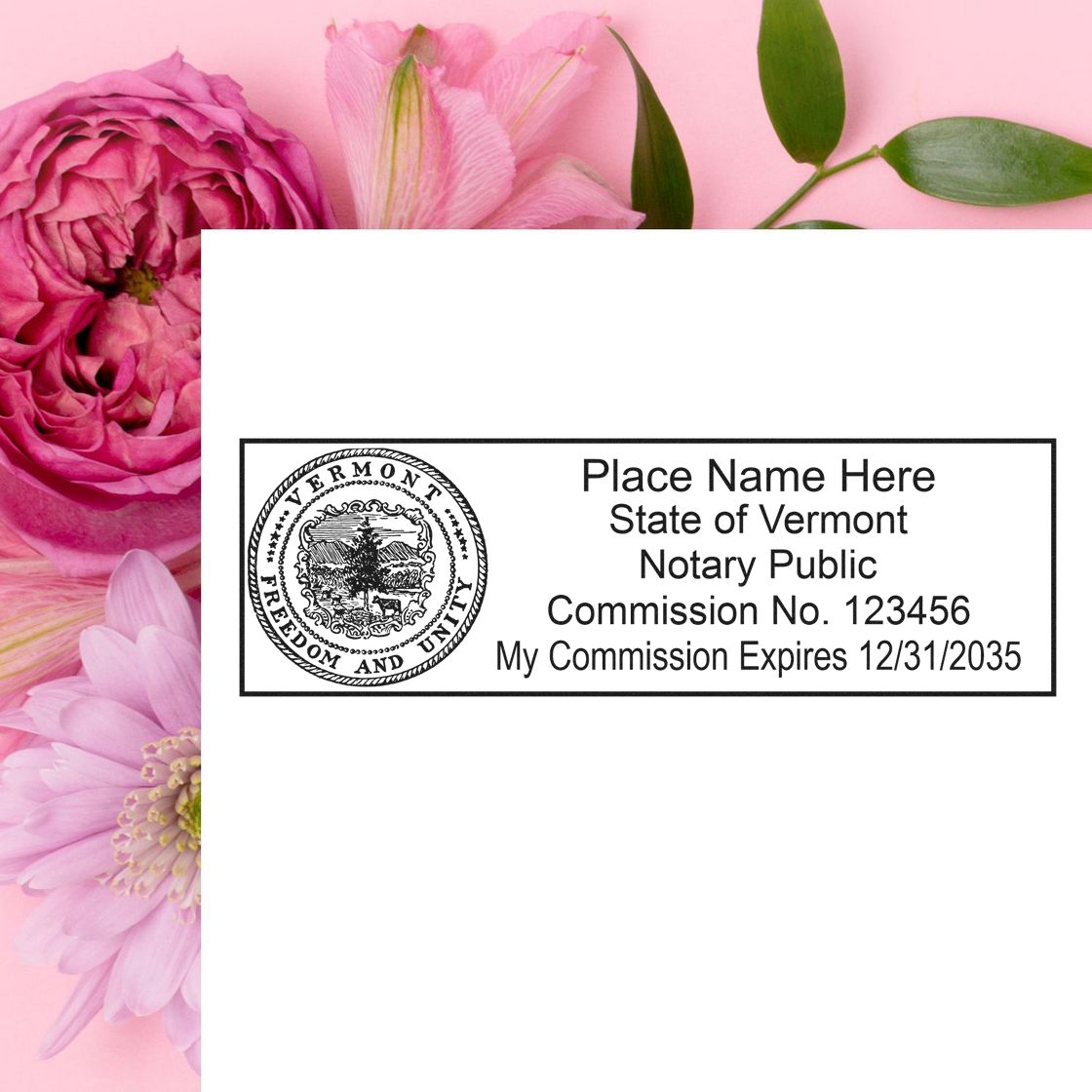 Rectangular Self Inking Vermont Notary Stamp and Vermont Notary Soft Seal