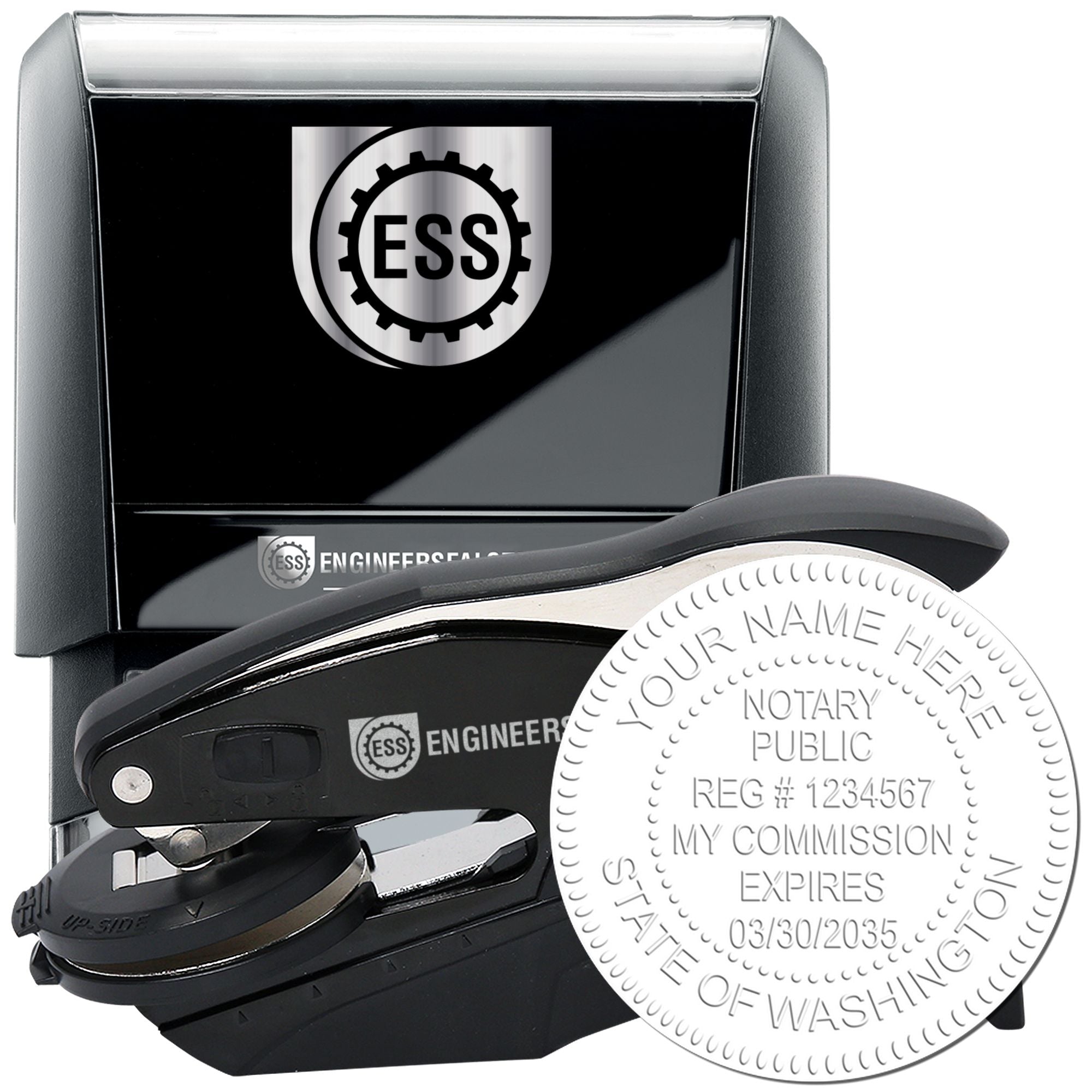 Rectangular Self Inking Washington Notary Stamp and Hybrid Seal Embosser Kit