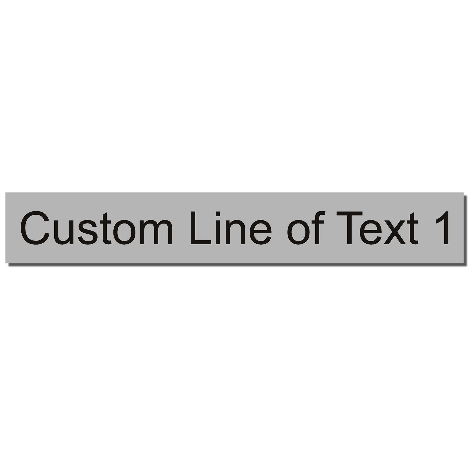 1 Line Custom Rubber Stamp with Wood Handle imprint sample showing 'Custom Line of Text 1' in black on a gray background.